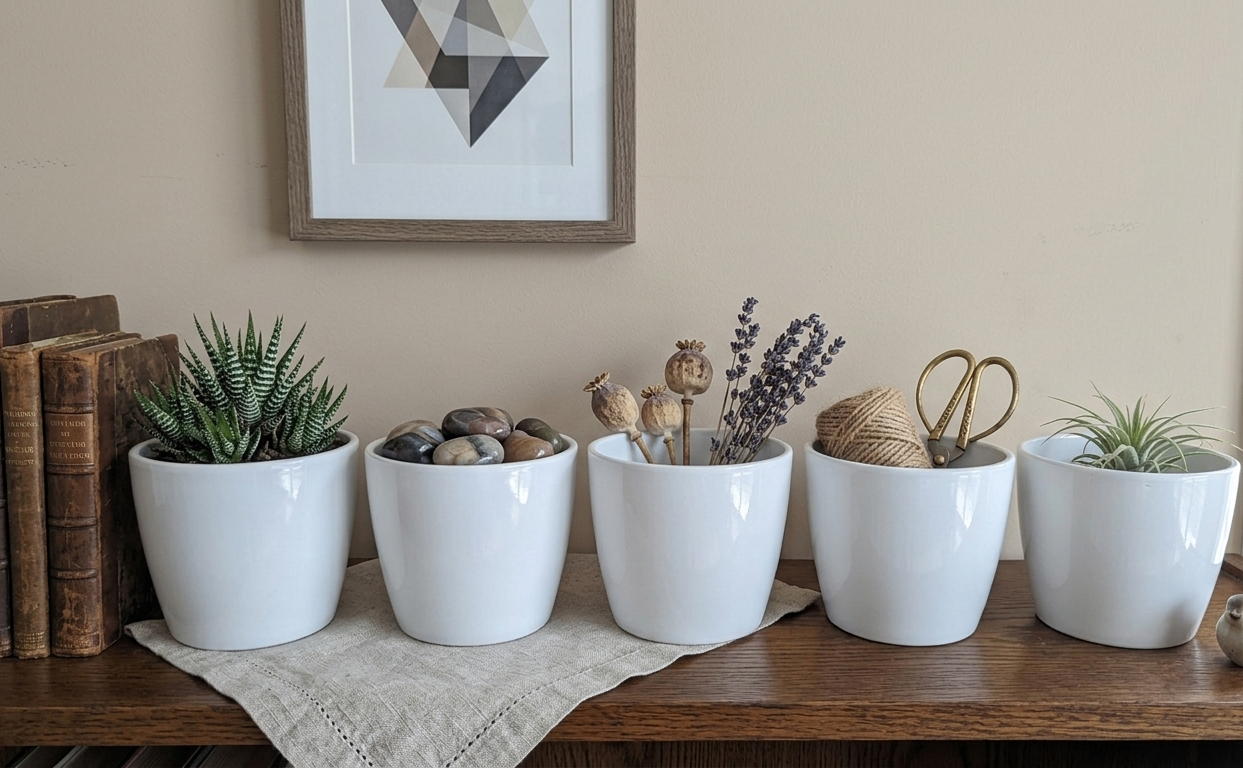 Set of 5 White Ceramic Plant Pots