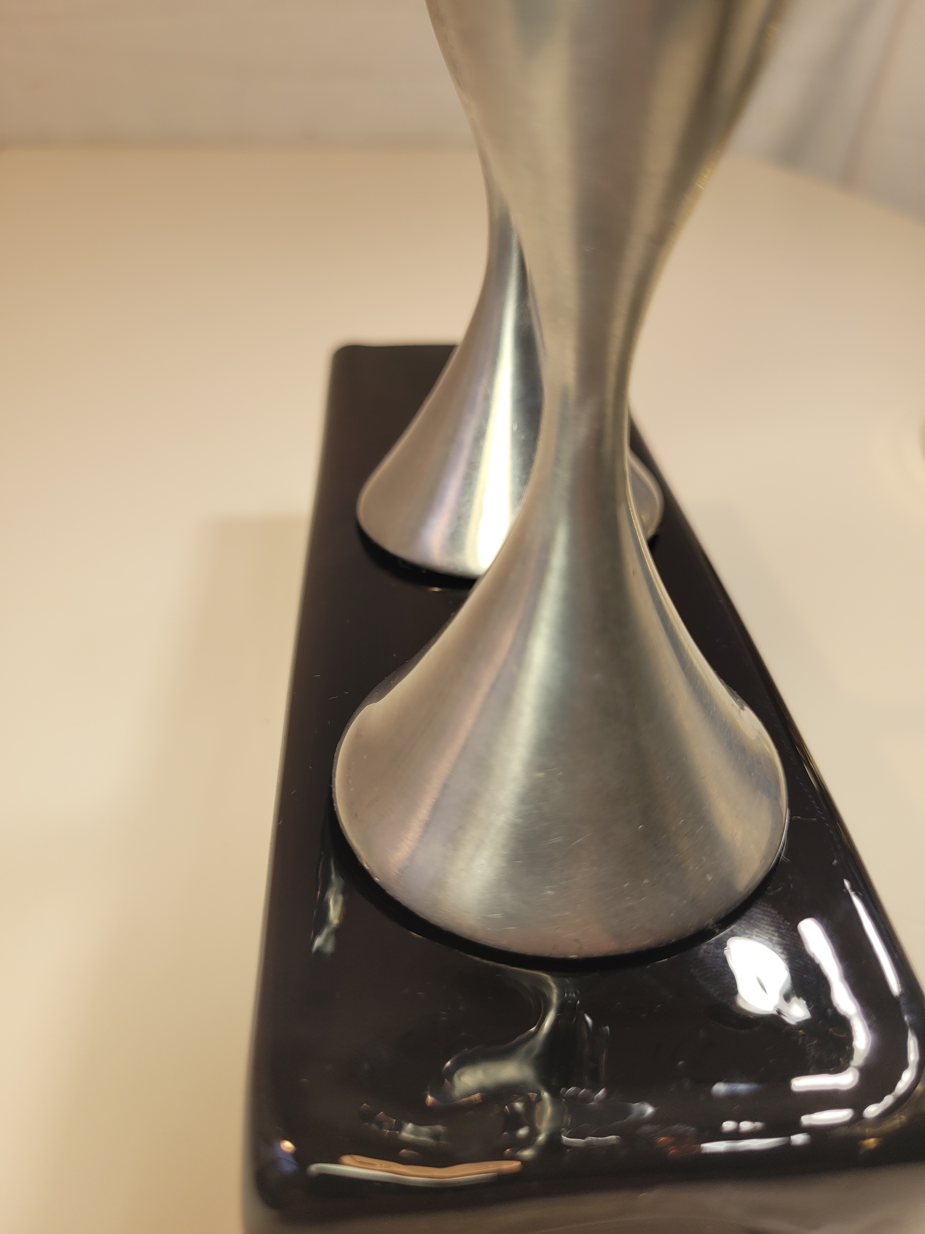 Pair Norwegian Pewter Candlesticks Hourglass Trumpet Form 1960s - photo 3