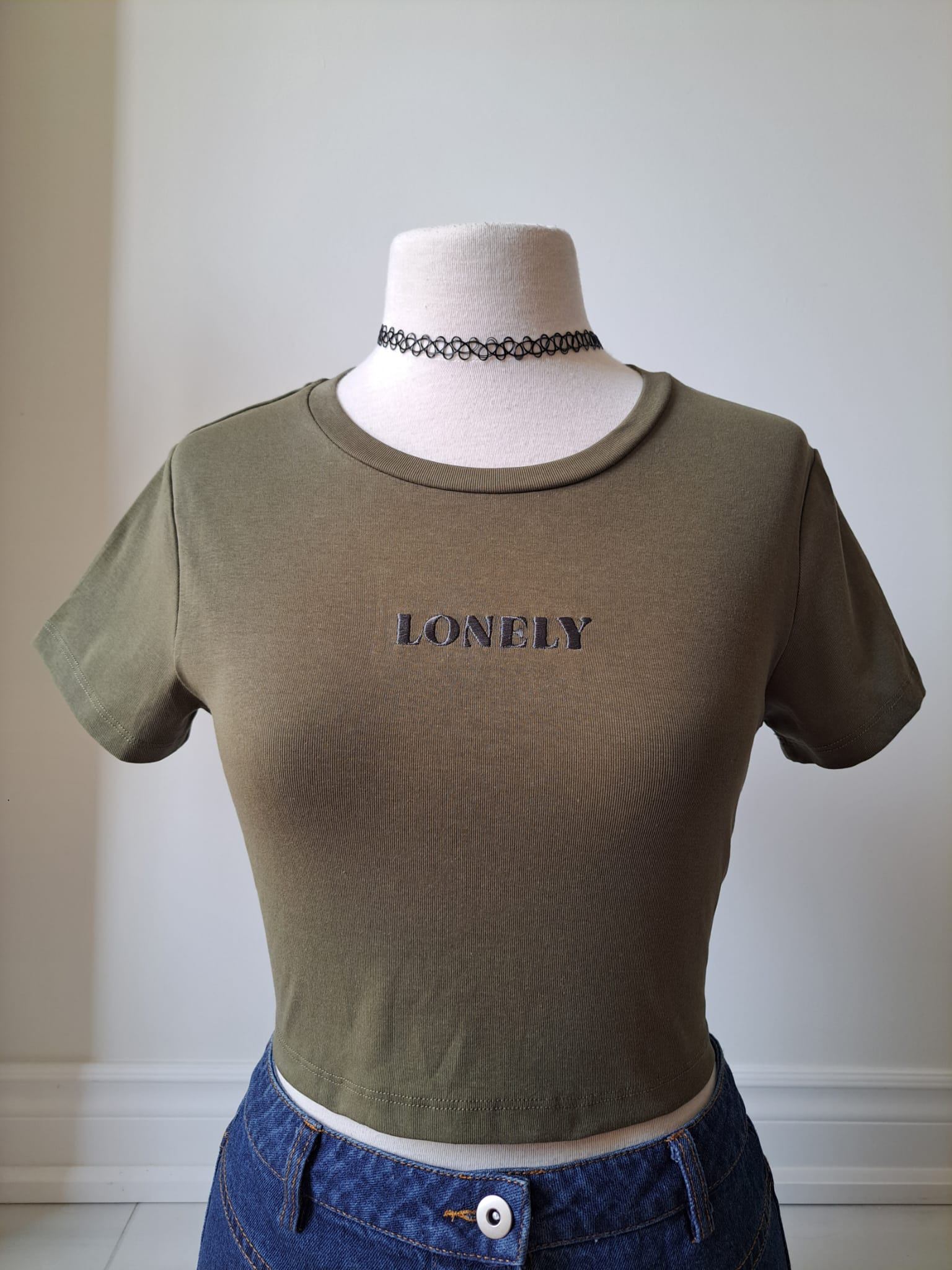🍸Olive Green Round Collar Cropped Top