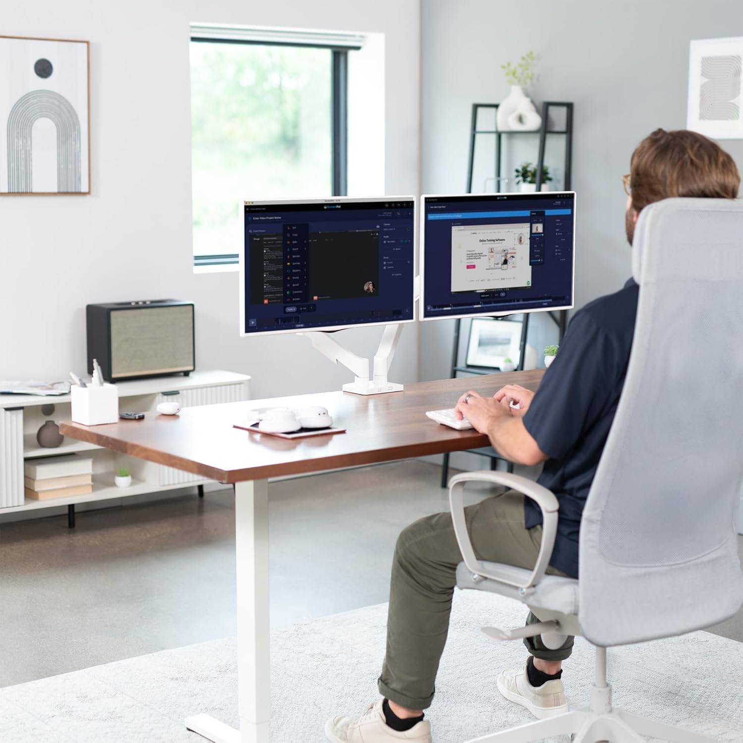 New VIVO White Dual Monitor Phenumatic Arm Montor Mount