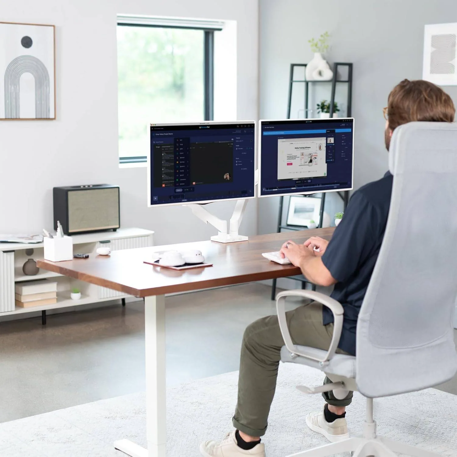 New VIVO White Dual Monitor Phenumatic Arm Montor Mount