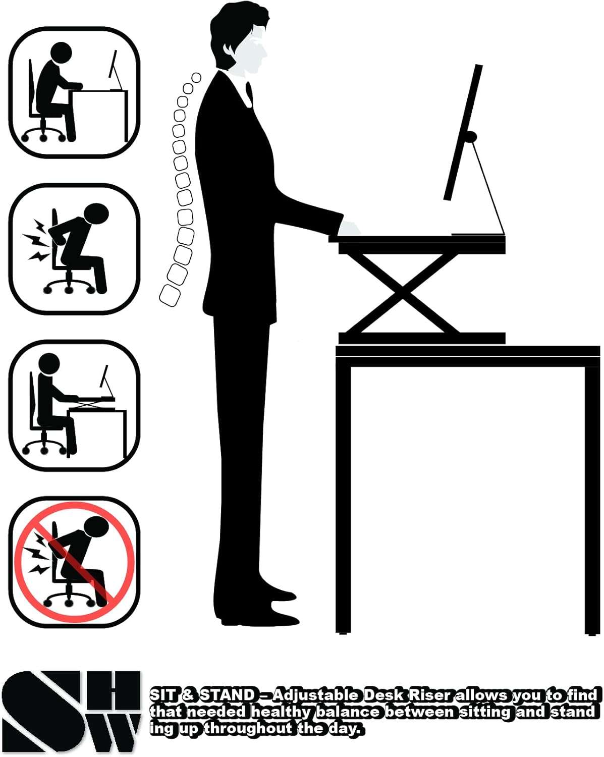 Adjustable Standing Desk Riser - Black - photo 3