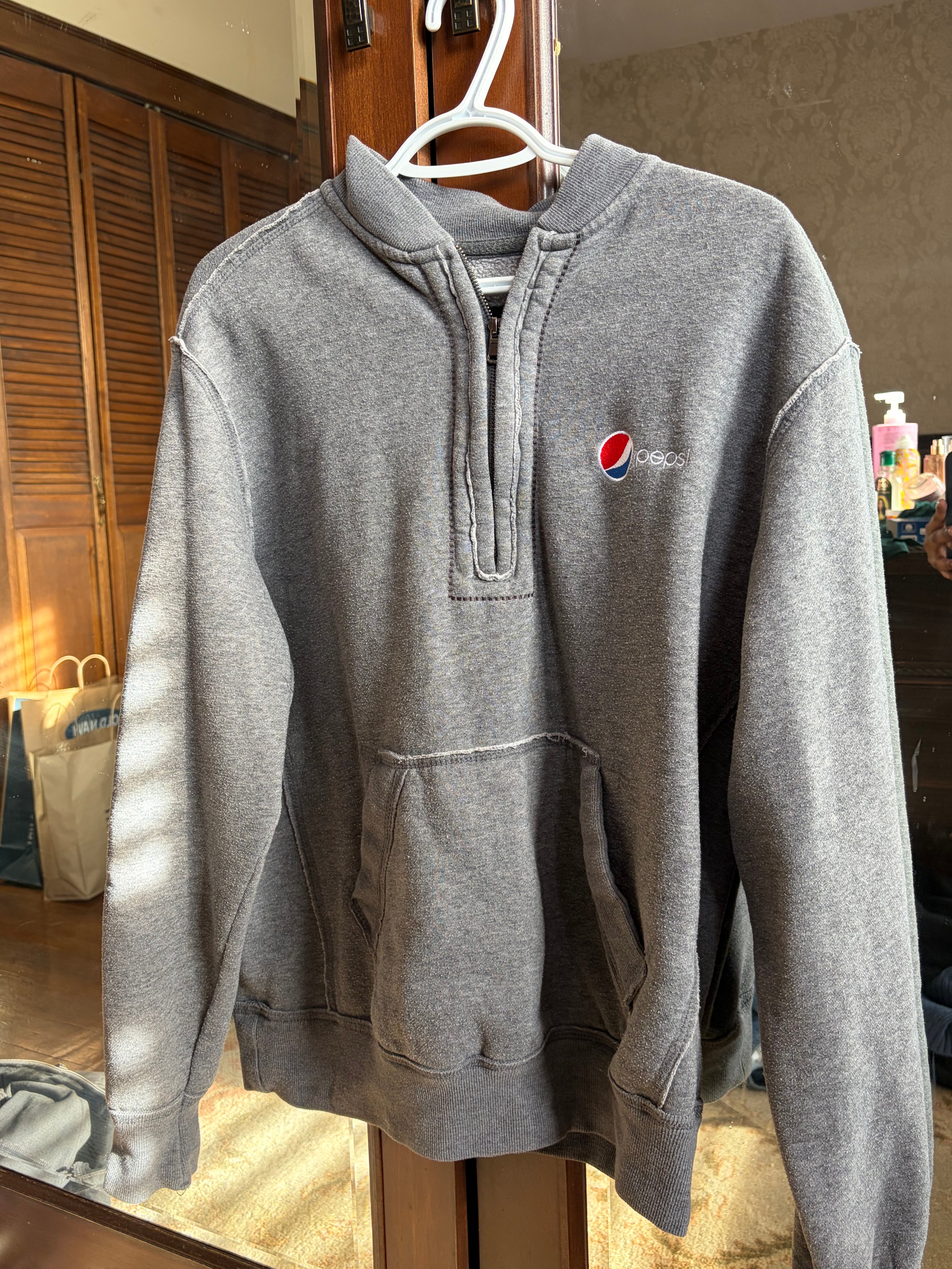 Grey Pepsi Quarter Zip Pullover Sweatshirt