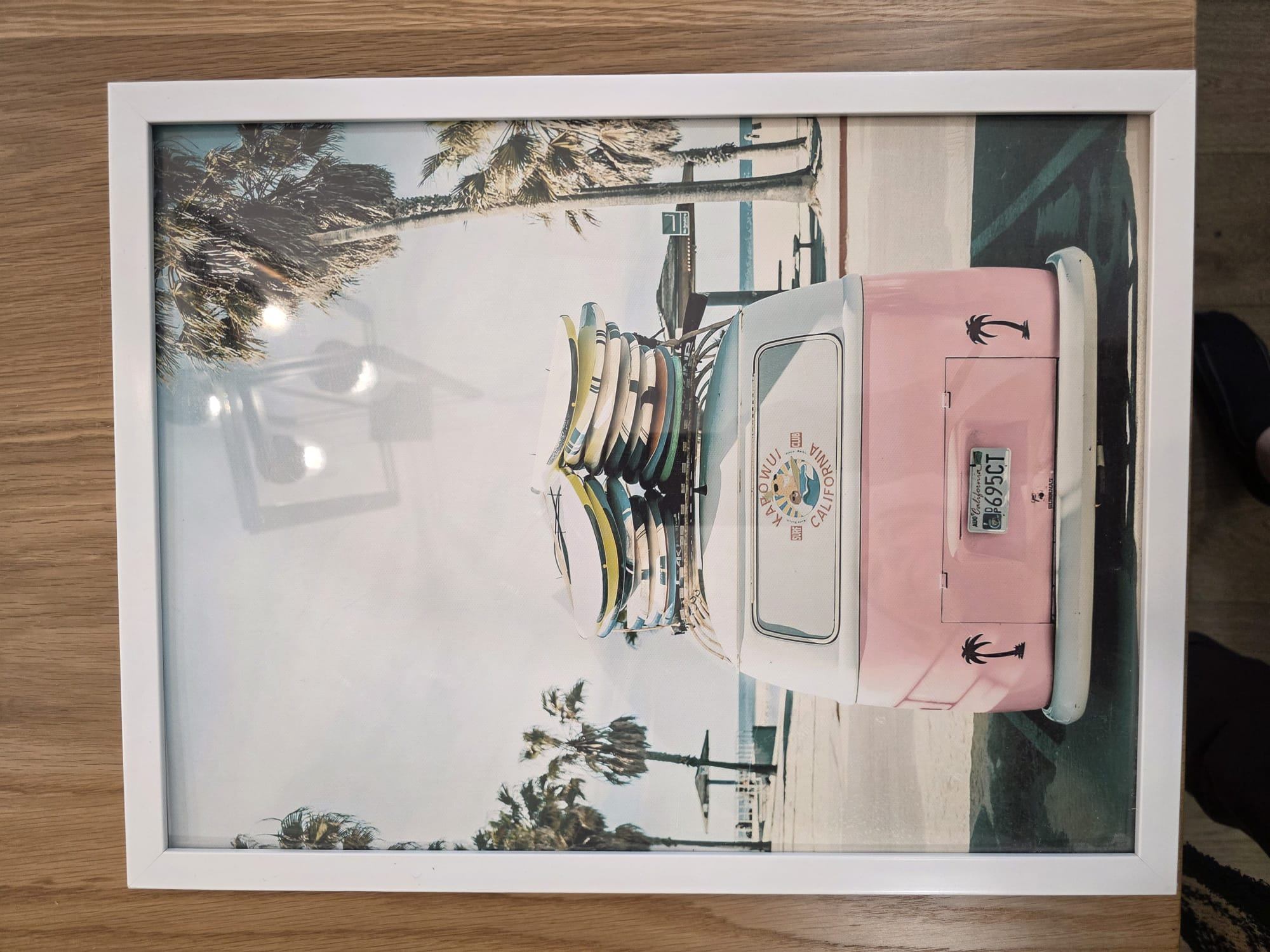 Set of 2 Framed Coastal Wall Art Prints - Beach & Pink Surf Van - photo 2