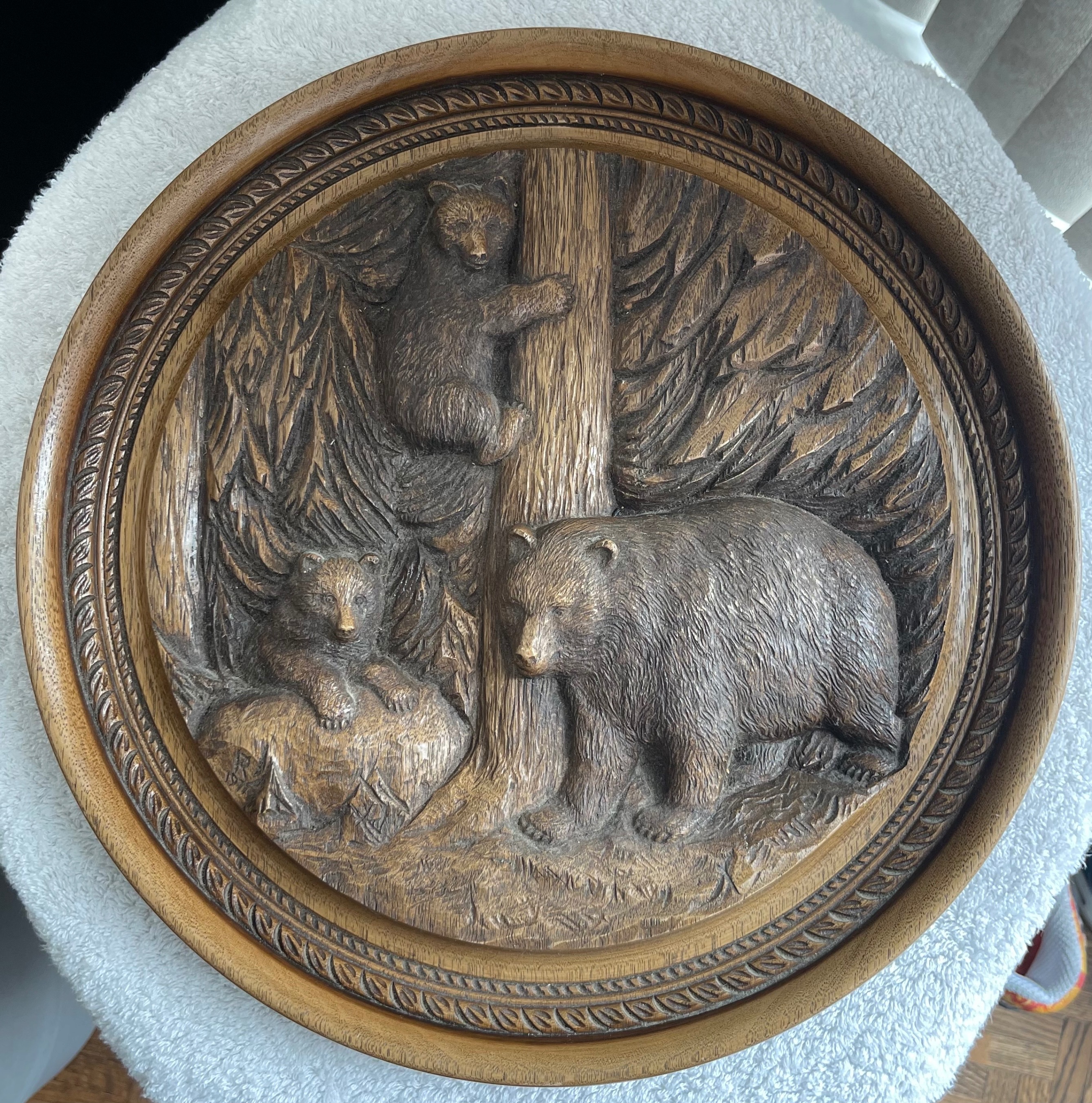 Vintage 1971 Karl Rothammer "Bear Family" Wood Art (14")