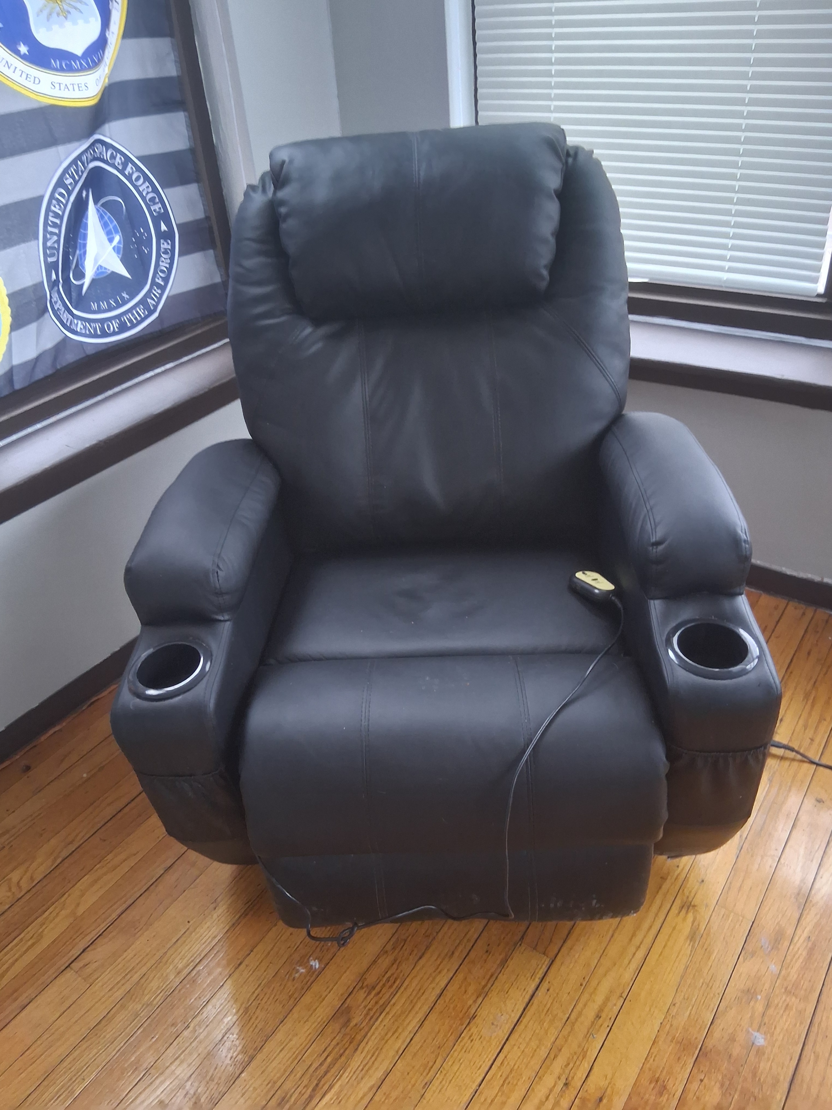 Black Leather Recliner Chair with Massage and Heat