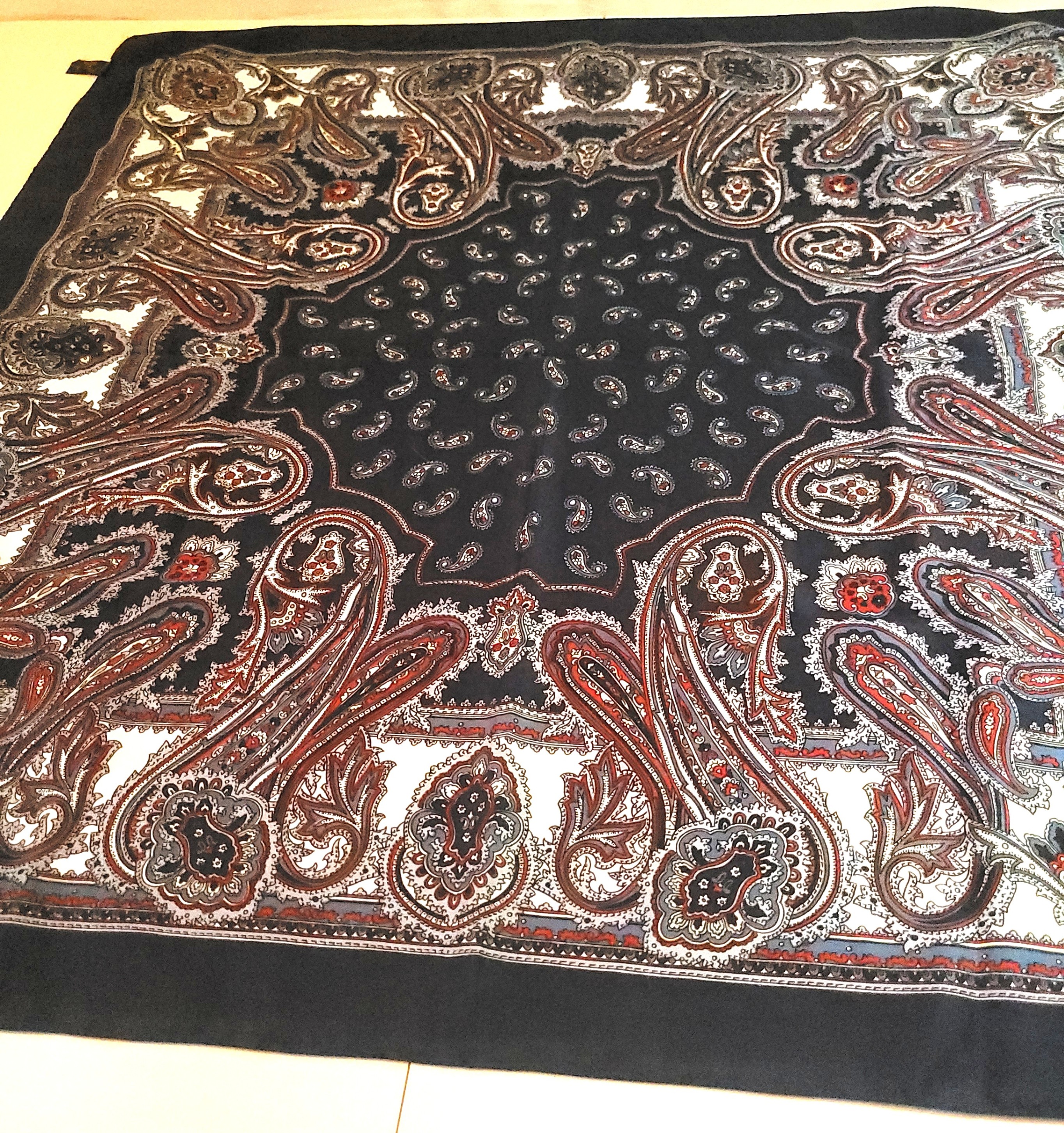 Cinzia Fiori Tie Rack Navy Paisley Square Scarf Circa 1990s 30"