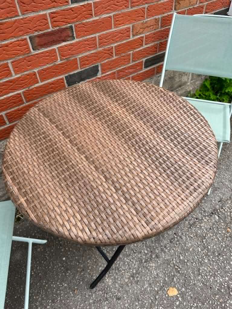 Round Wicker Patio Table with Two Folding Chairs - photo 4