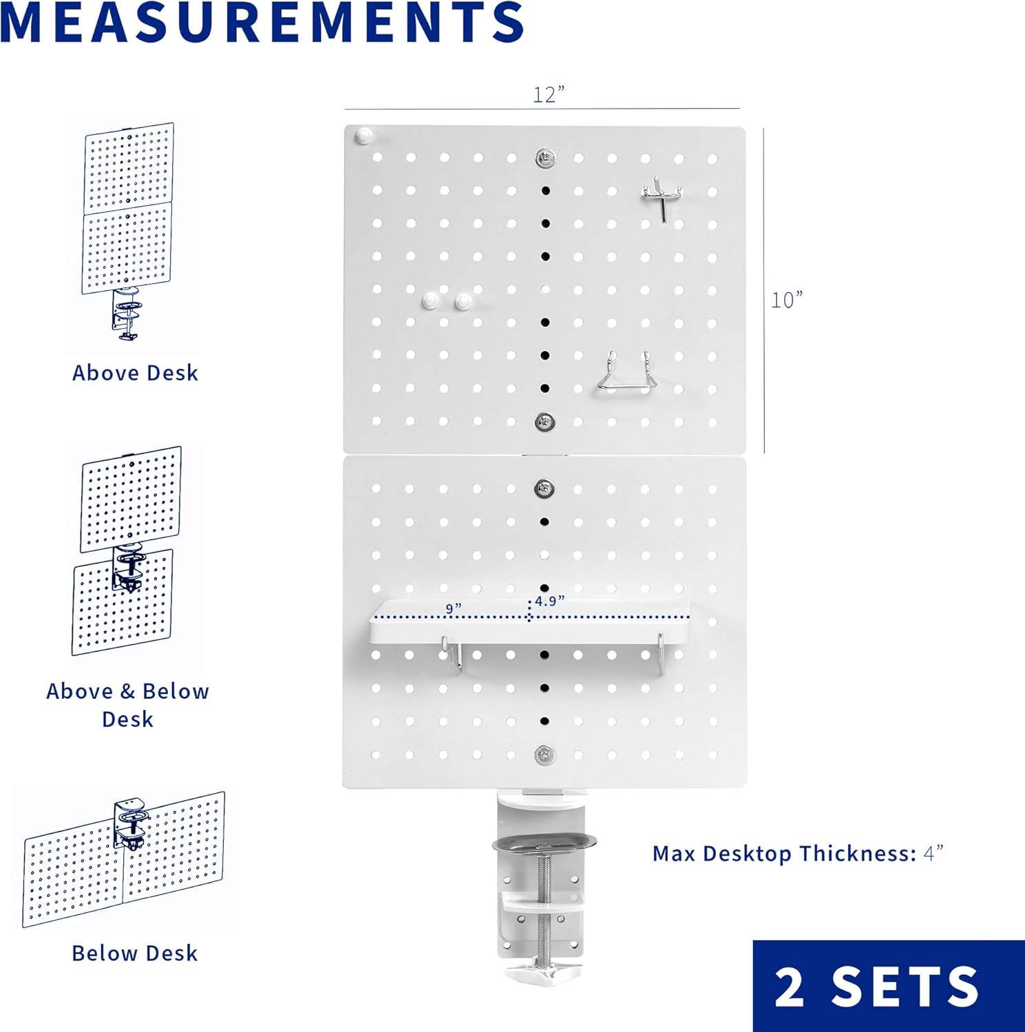 New  VIVO 2 White Steel Clamp-on 20" x 24" Desktop Pegboard - photo 5