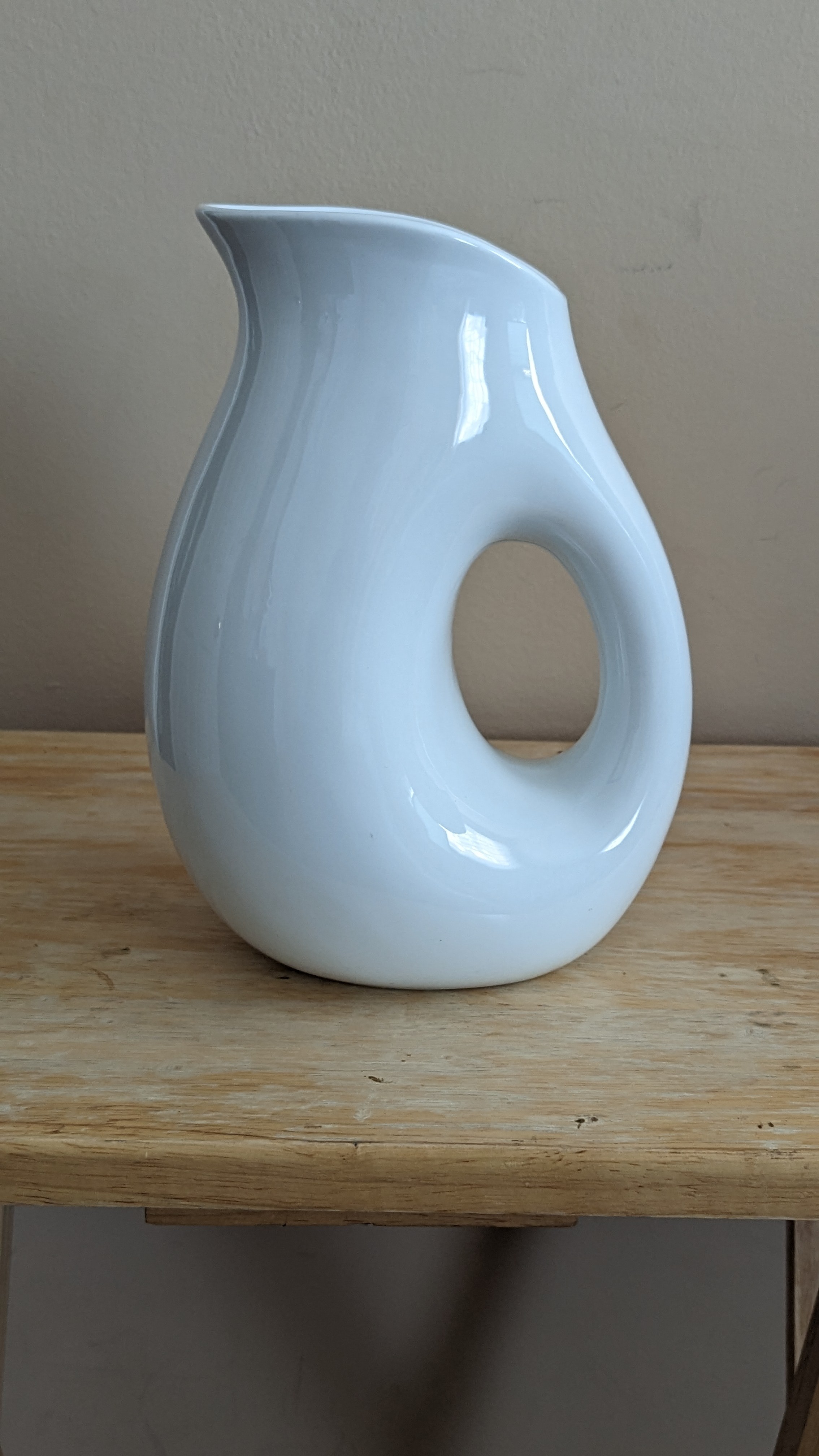 White Ceramic Pitcher Vase with Handle - photo 2