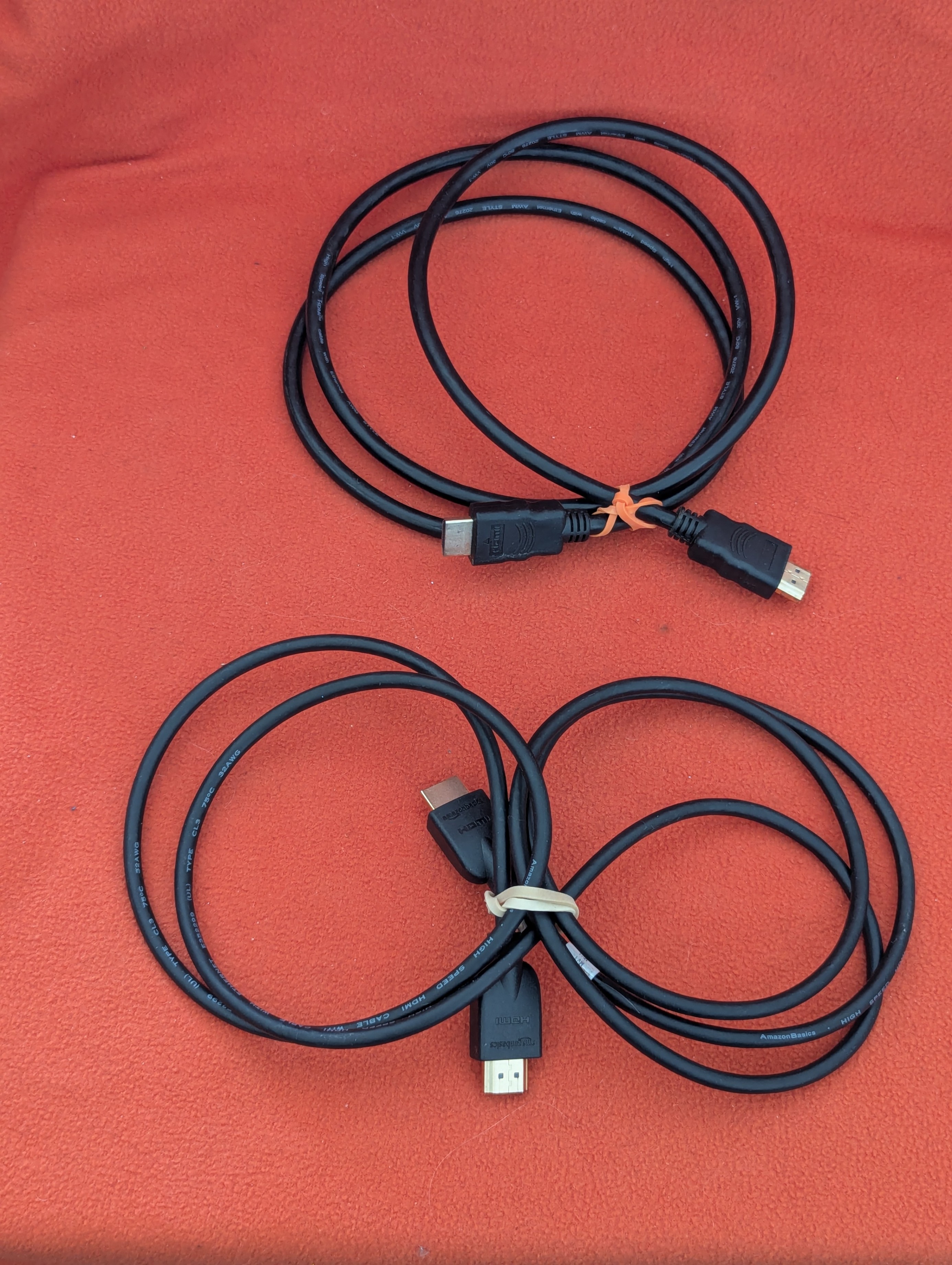 Two HDMI cables - 5-foot (orange wrap) and 6-foot (beige wrap)