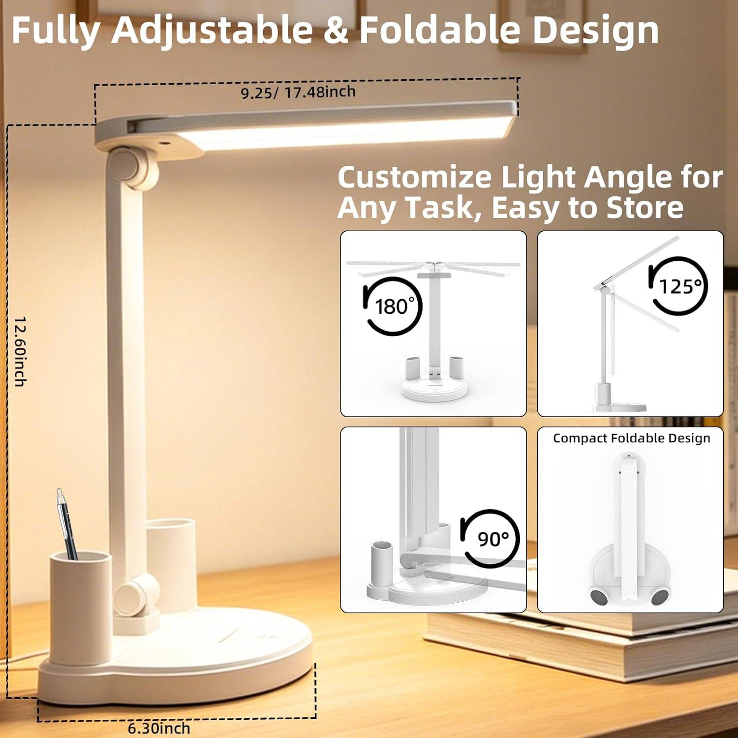 LED Desk Lamp for Home Office Bedroom, Battery Operated Dimmable - photo 3