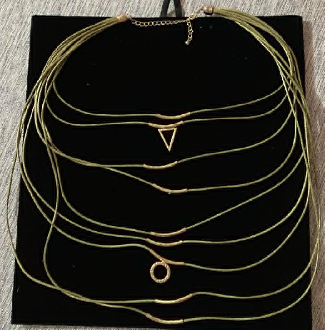 Necklace Multi Layers Green and Gold - 16 Inches