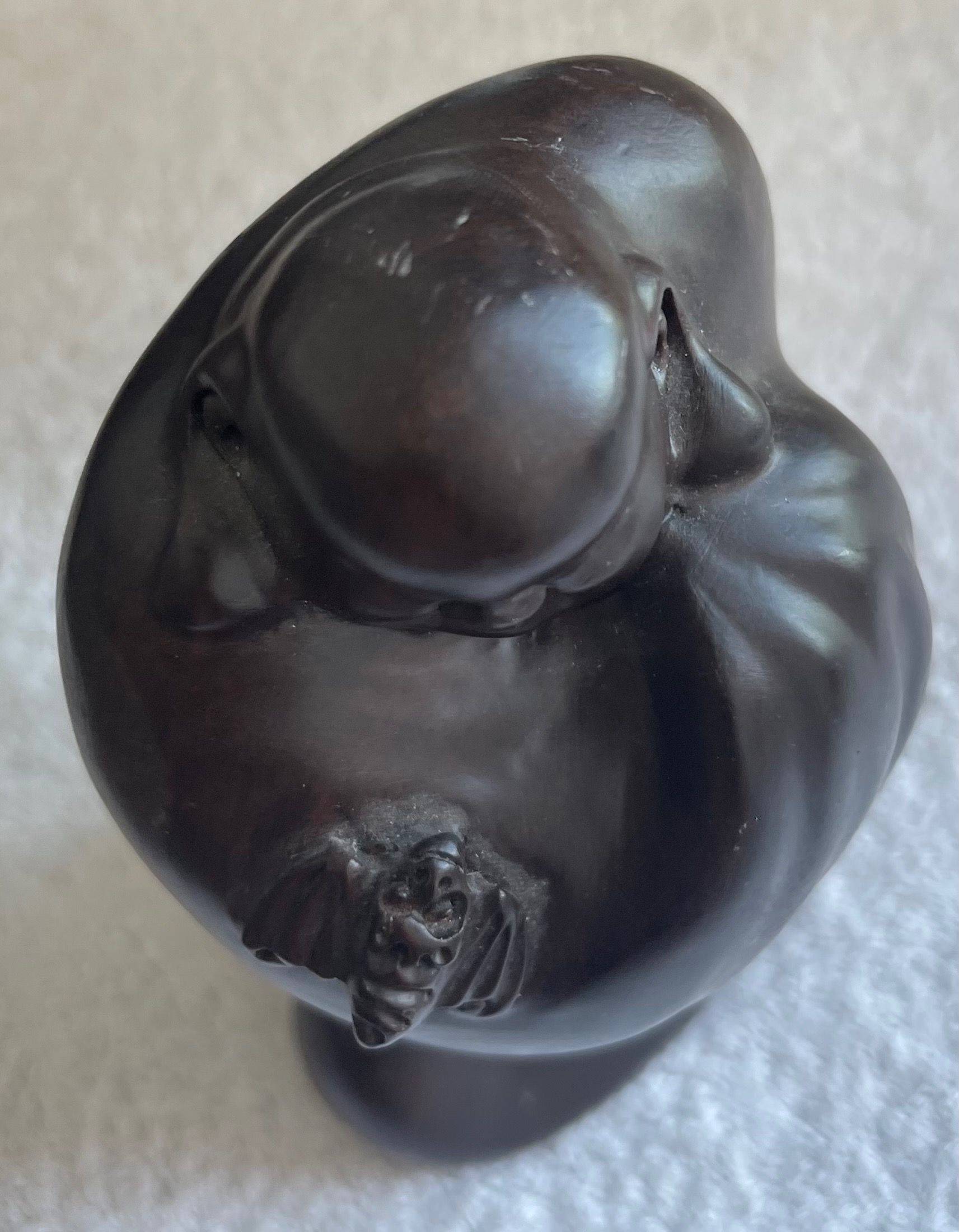 Vintage Hand-Carved Wooden Laughing Buddha (7") - photo 3