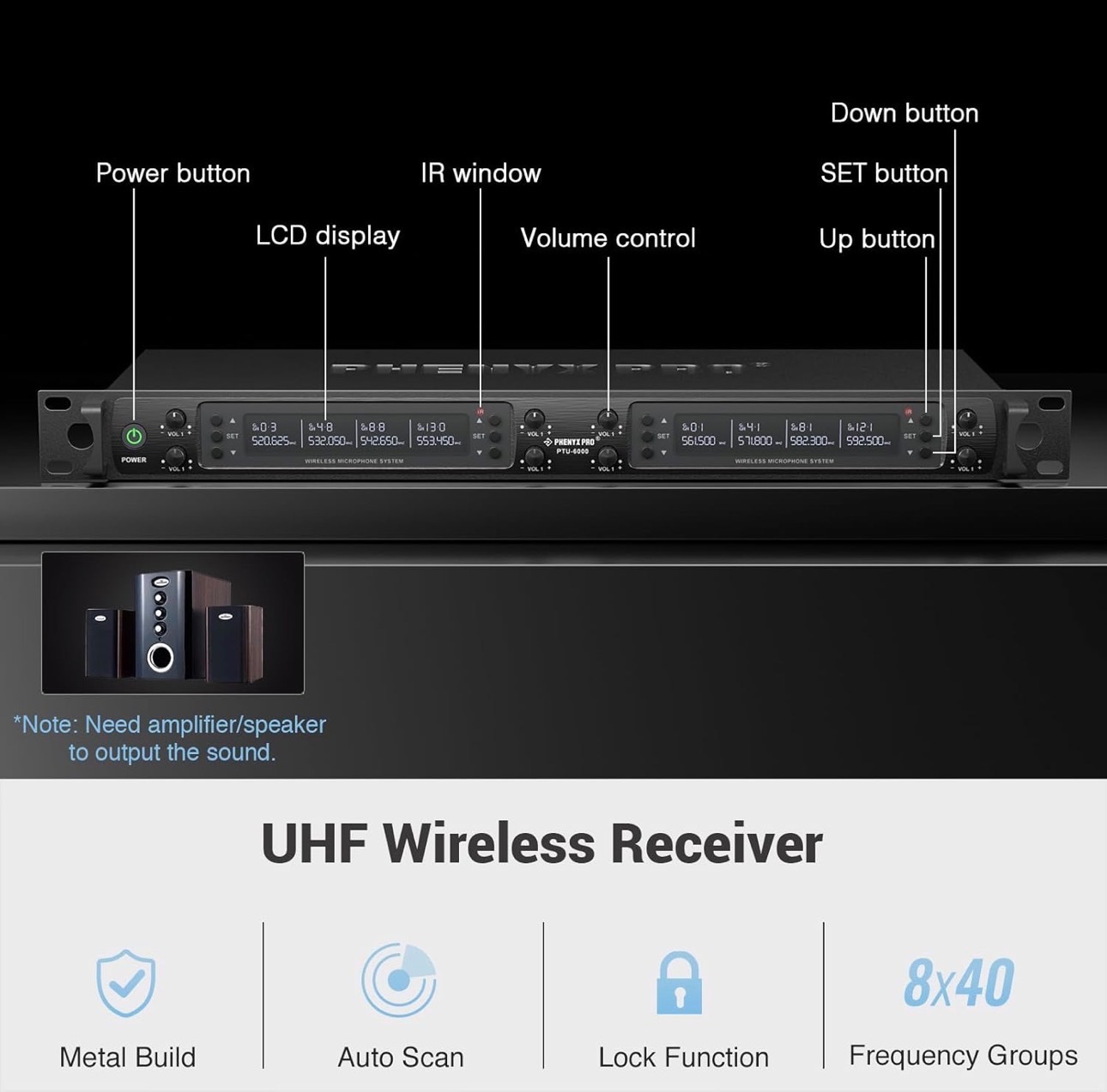 Phenyx Pro Wireless Microphone 8Ch Auto Scan 328ft Range - photo 3