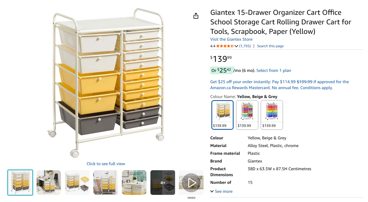 Giantex 15-Drawer Rolling Storage Cart - Organizer with Wheels