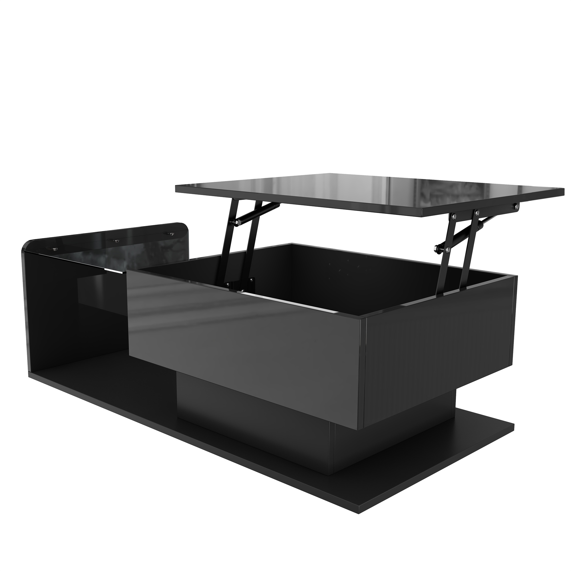 Modern Black LED Lift-Top Coffee Table with Storage - photo 3