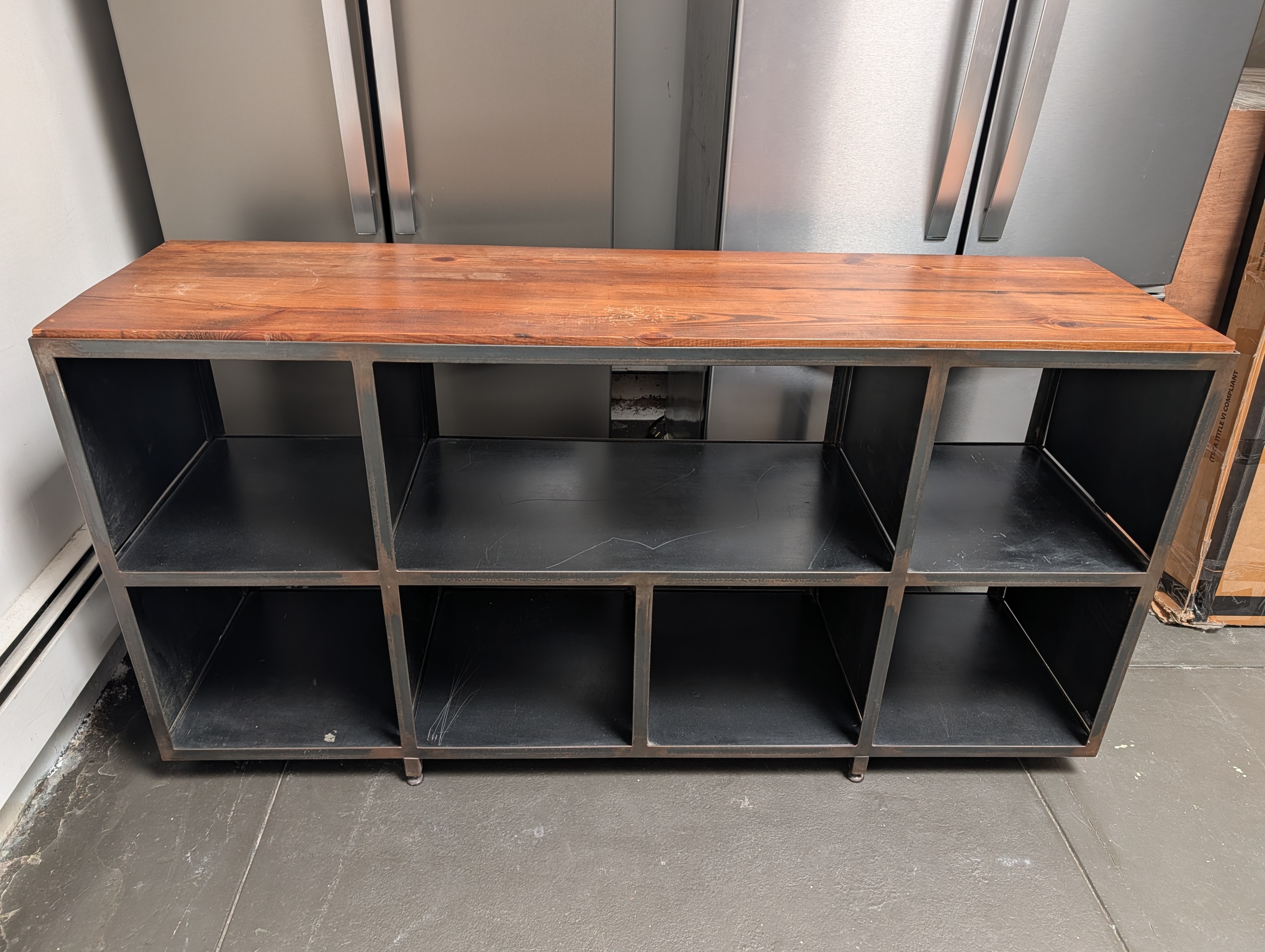 Industrial Style Wood Top Storage Shelf Unit