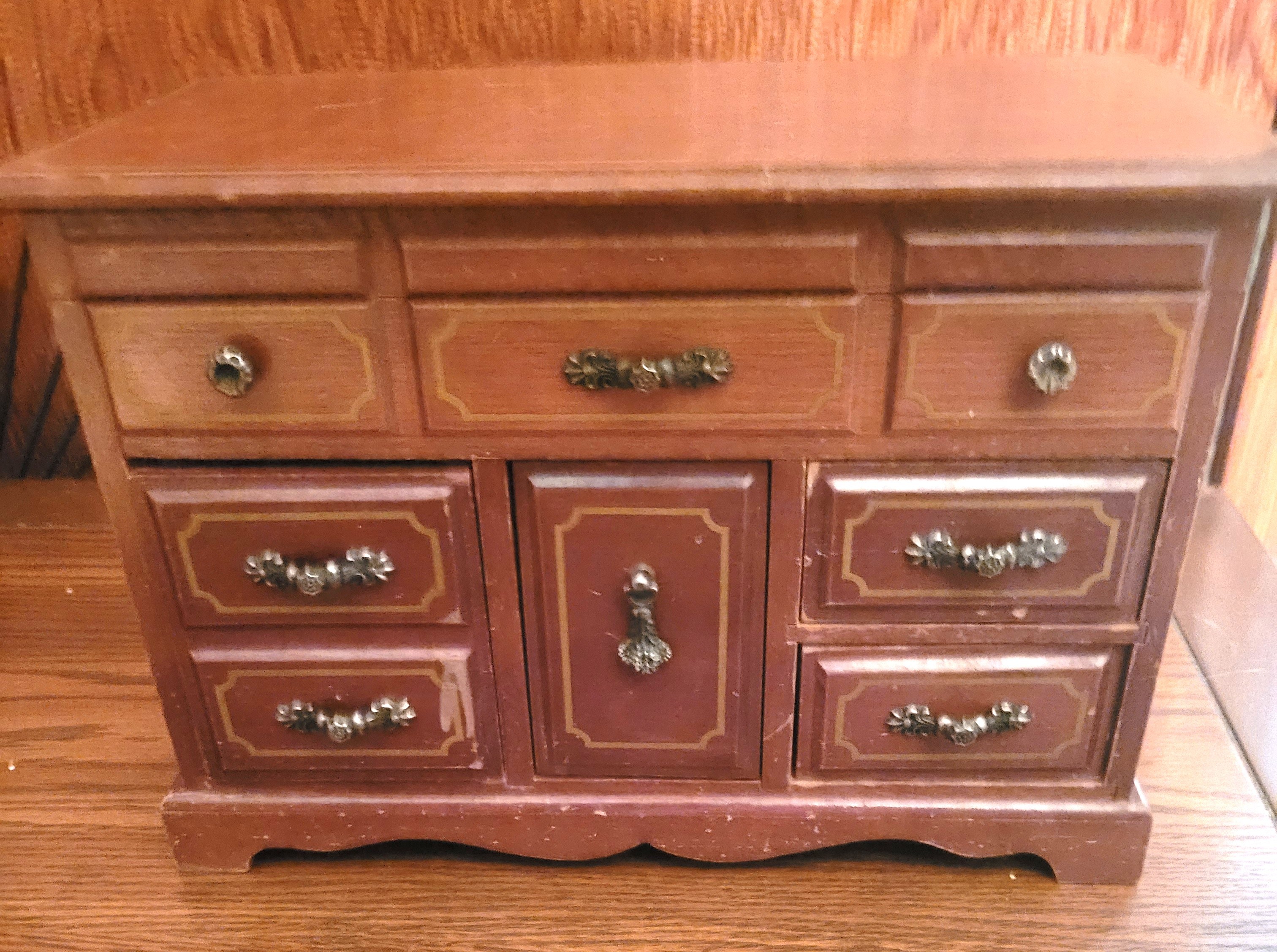 1970s Musical Jewelry Chest | Wooden Mini Dresser Armoire Taiwan