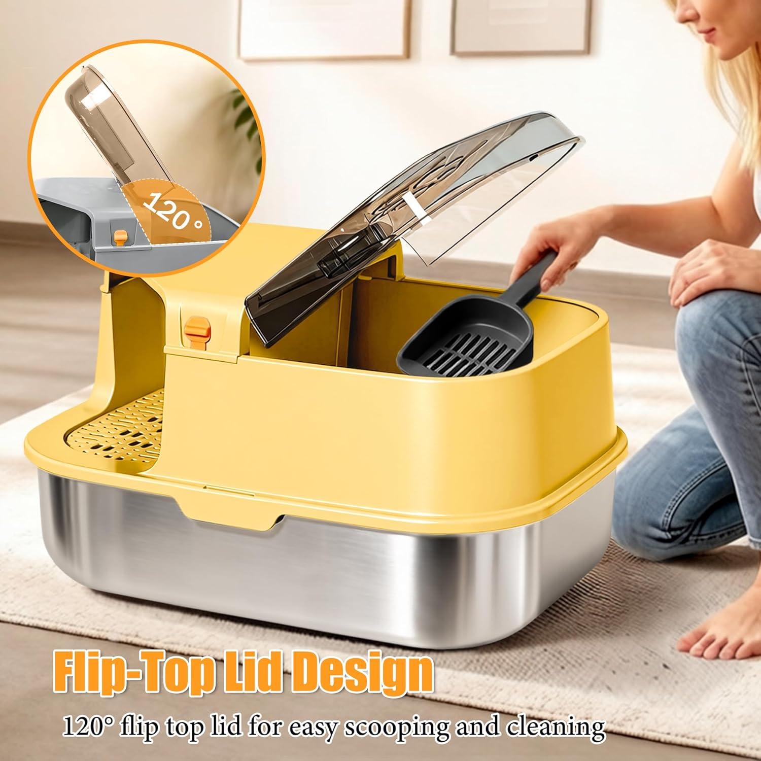 SILUI Stainless Steel Cat Litter Box with Lid - photo 2