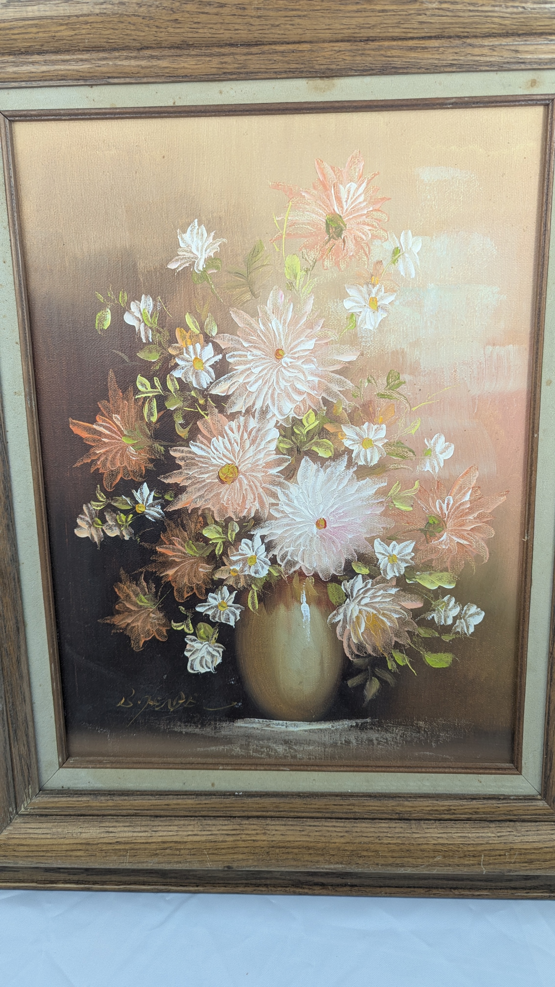 Framed Oil Painting Still Life of Flowers in Vase Signature - photo 2
