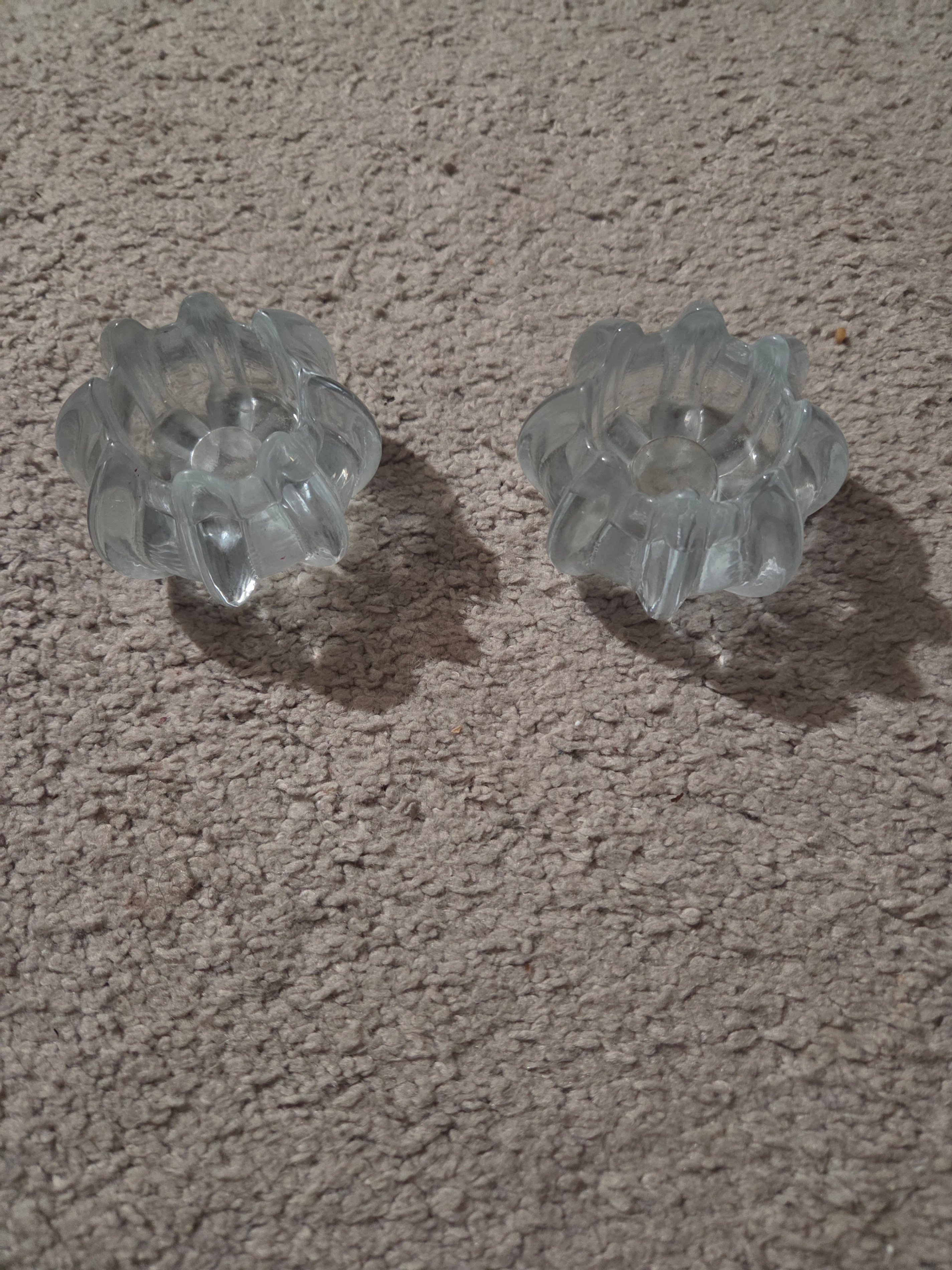 Vintage Clear Glass Flower Frog Vase Pair, Lotus Shape, 200g ea