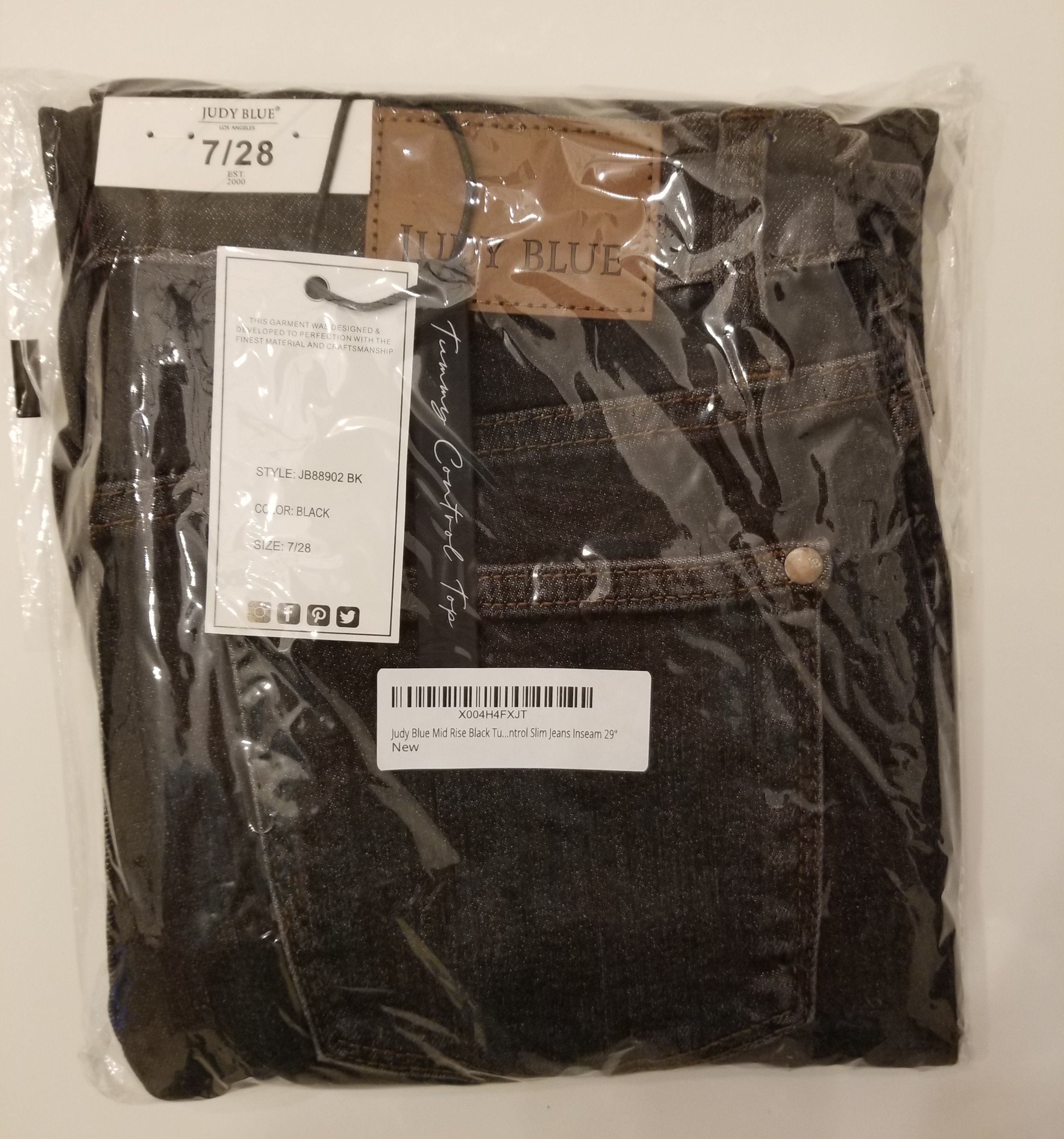 Judy Blue Mid Rise Tummy Control Black Slim Jeans - Size 7/28 - photo 3
