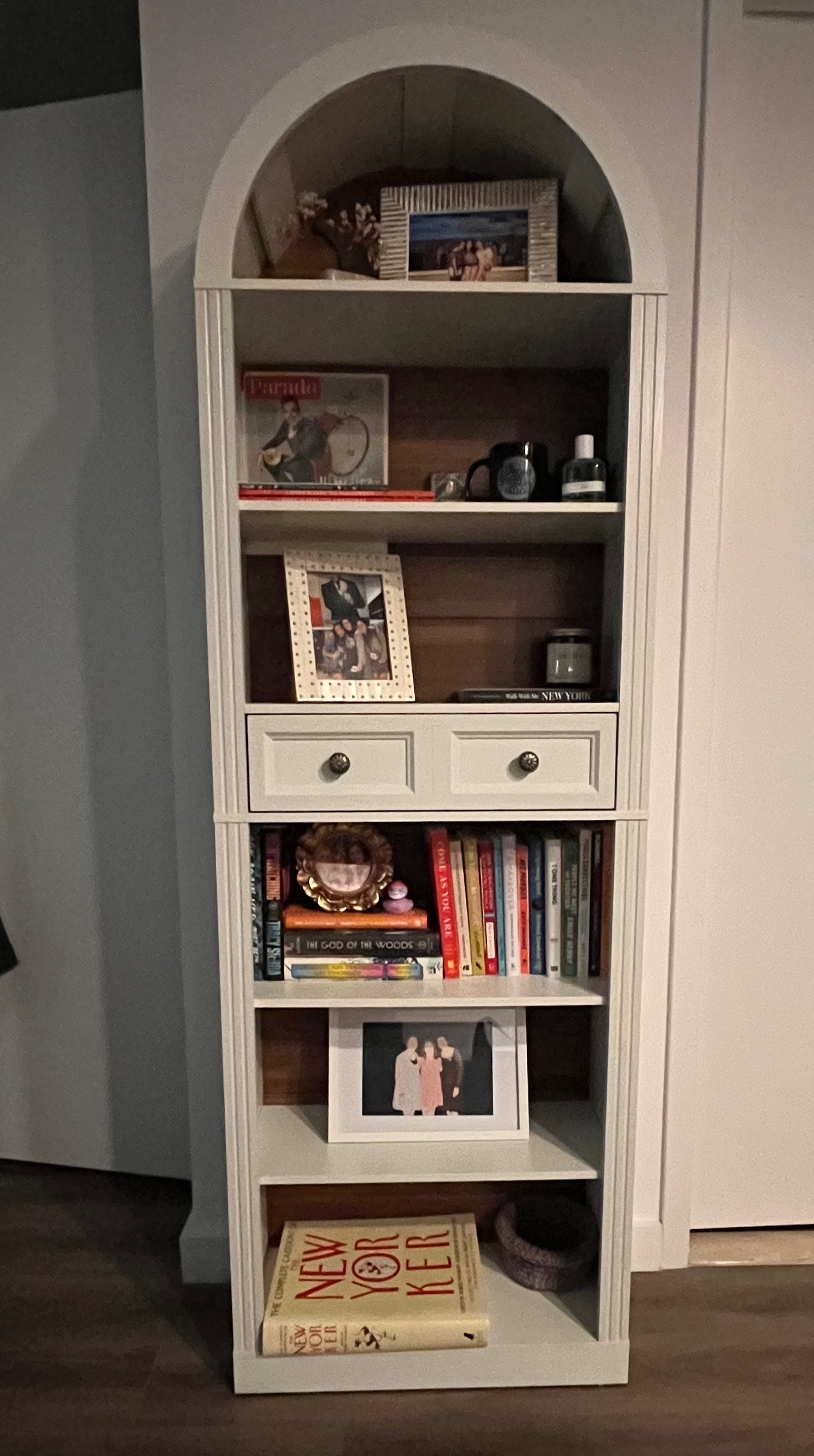 Tall Arch Bookshelf with Drawers