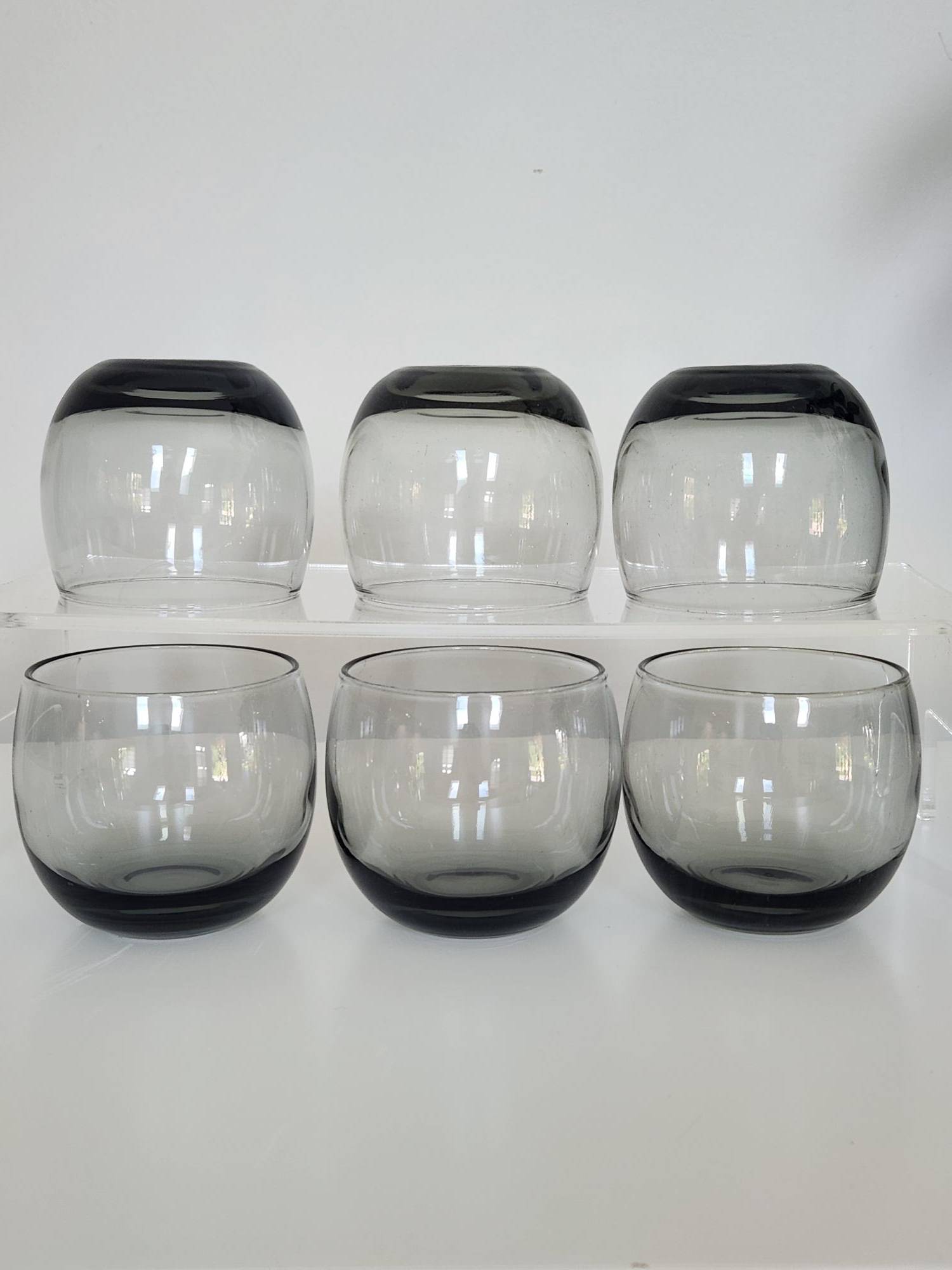 Smoked Glass Roly Poly Lowball Tumblers - MCM Barware (6 set)