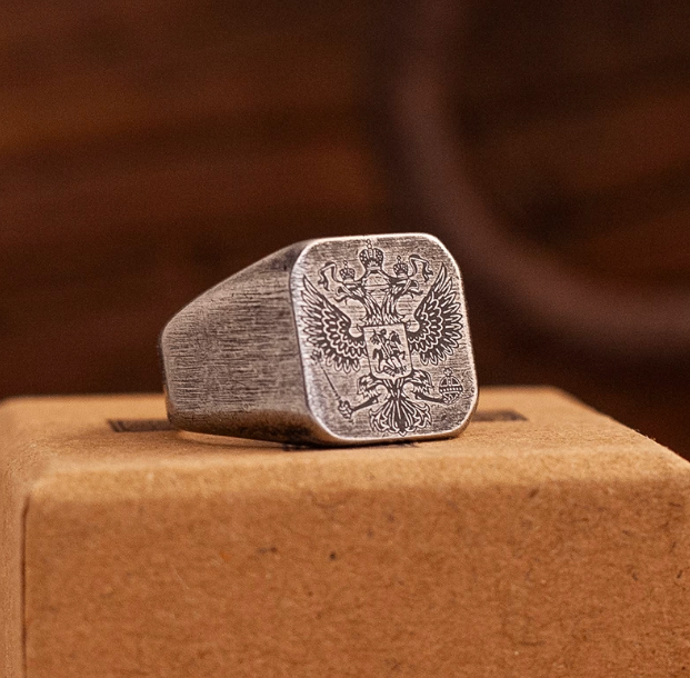 Double-Headed Eagle Crest Signet Ring - photo 4