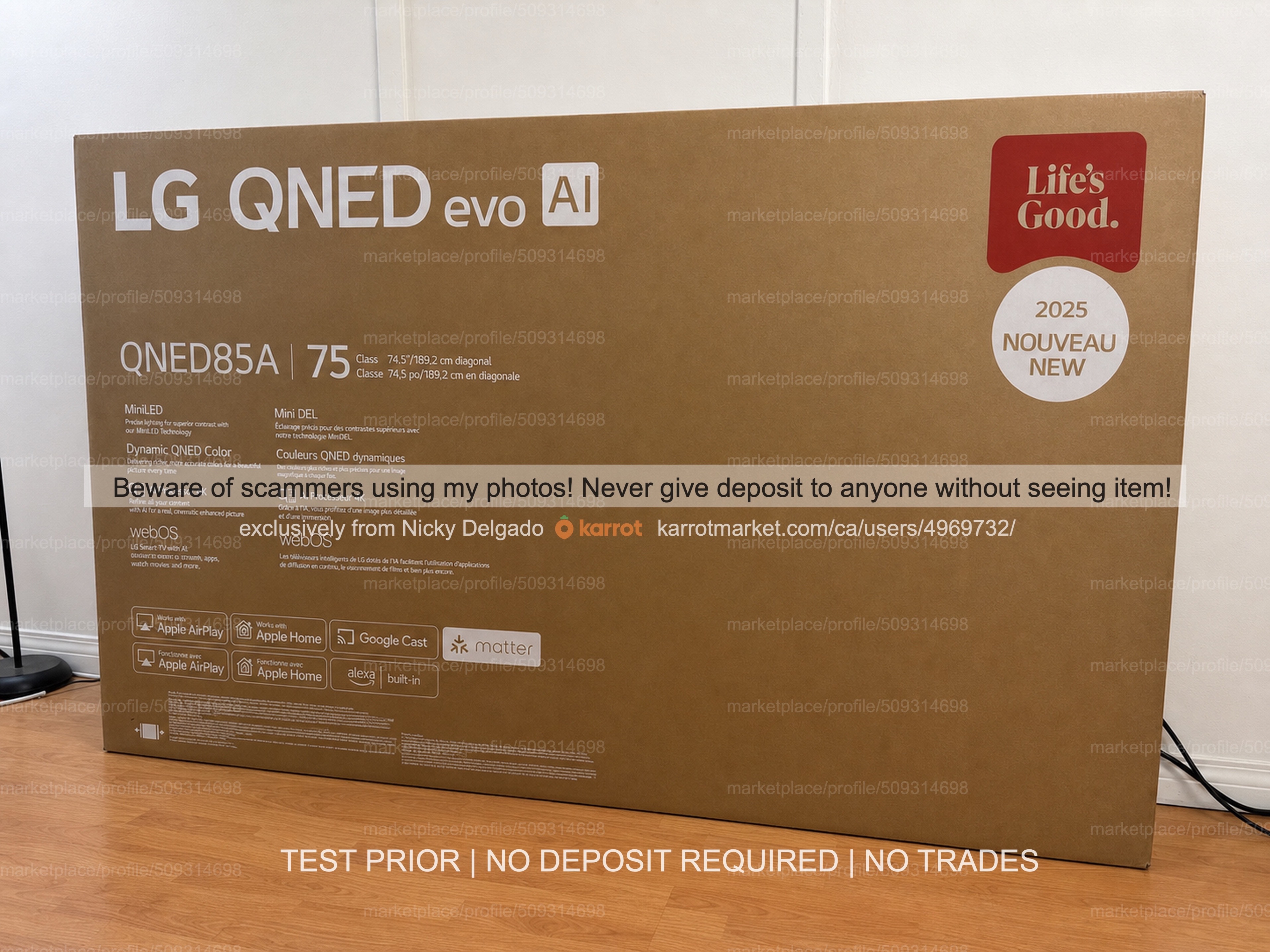LG 75" QNED Mini‐LED QNED85 4K 120Hz VRR Evo AI Smart TV