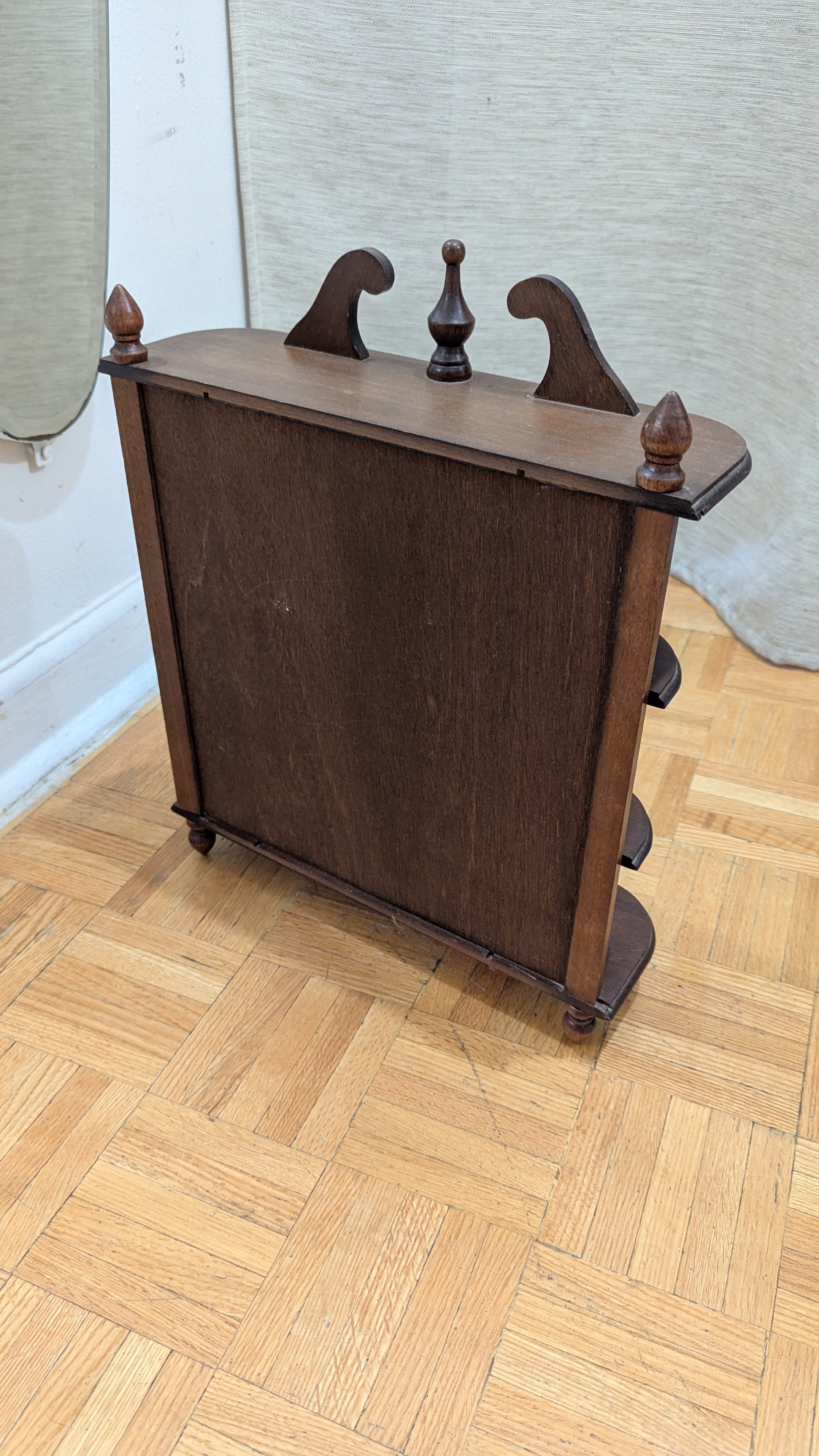 Vintage wood Display Shelf Curio Hanging Cabinet with glass door - photo 3