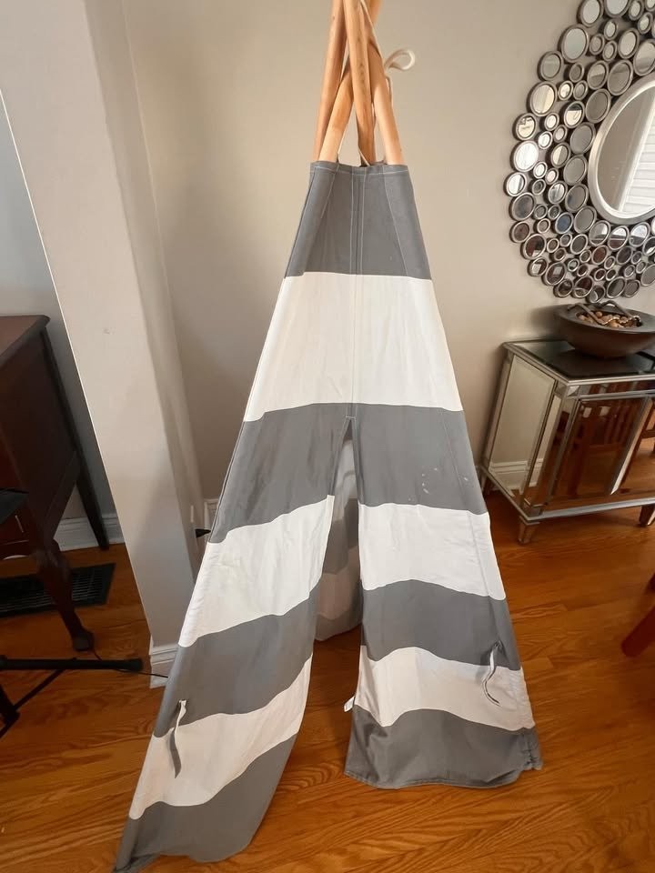 Indoor Outdoor Grey Striped Canvas Indian Kids