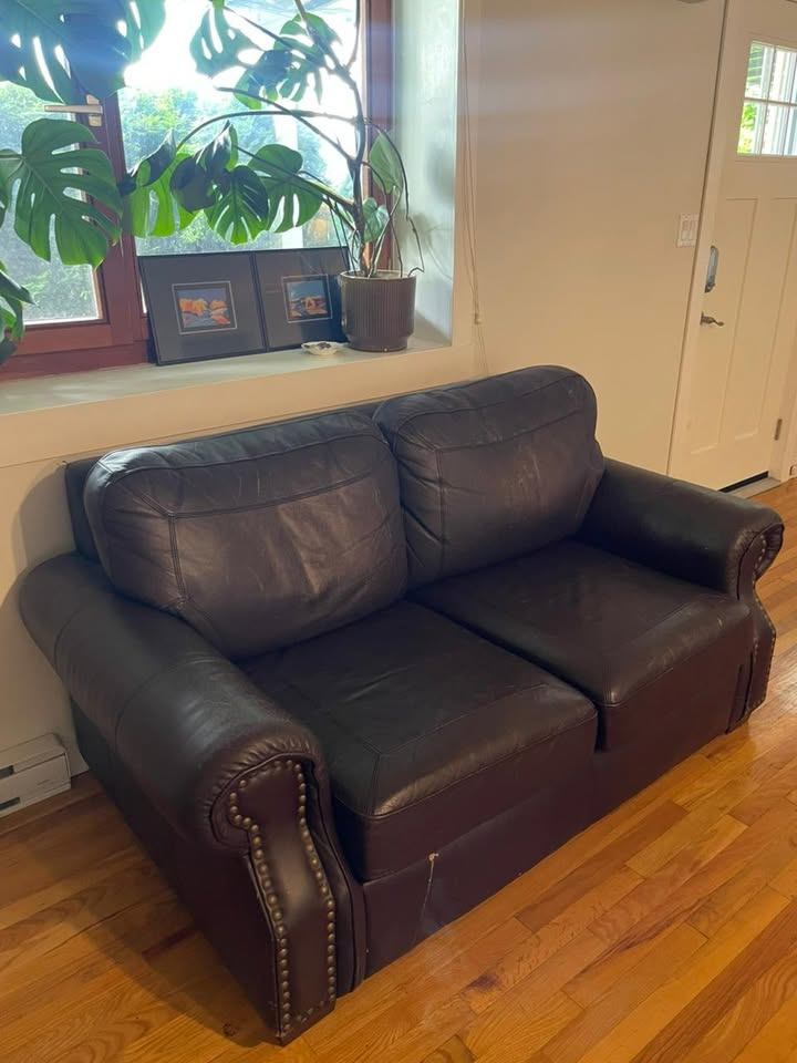 Dark Brown Leather Loveseat Sofa