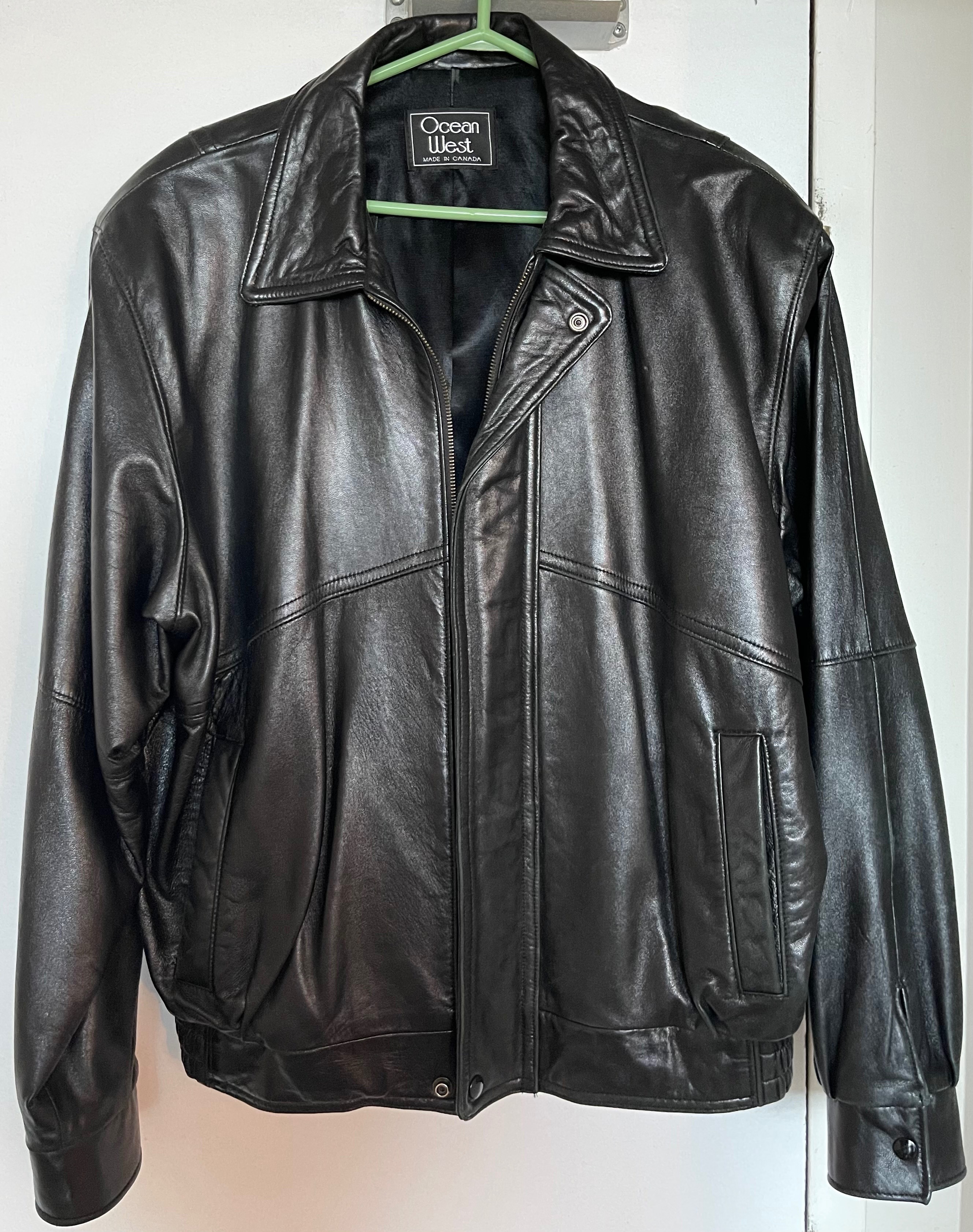 Vintage Ocean West Black Leather Jacket - Made in Canada - Large