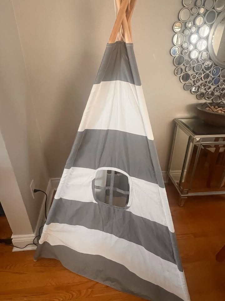 Indoor Outdoor Grey Striped Canvas Indian Kids - photo 2