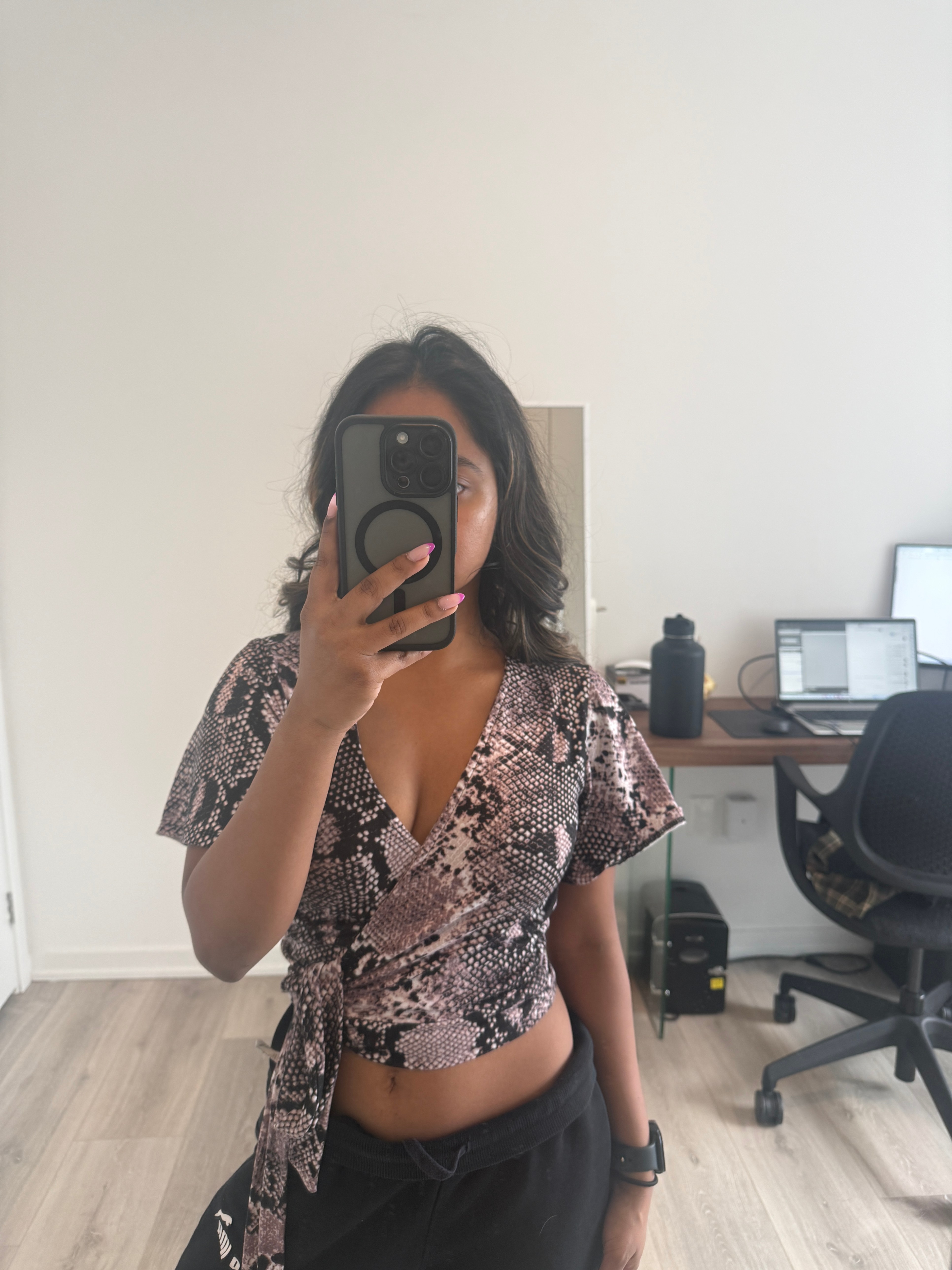 Guess pink snakeskin wrap cropped top