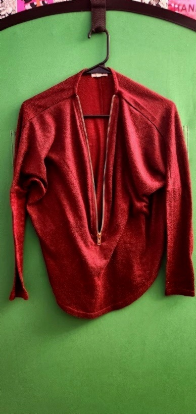 Burgundy Deep Zip Knit Top