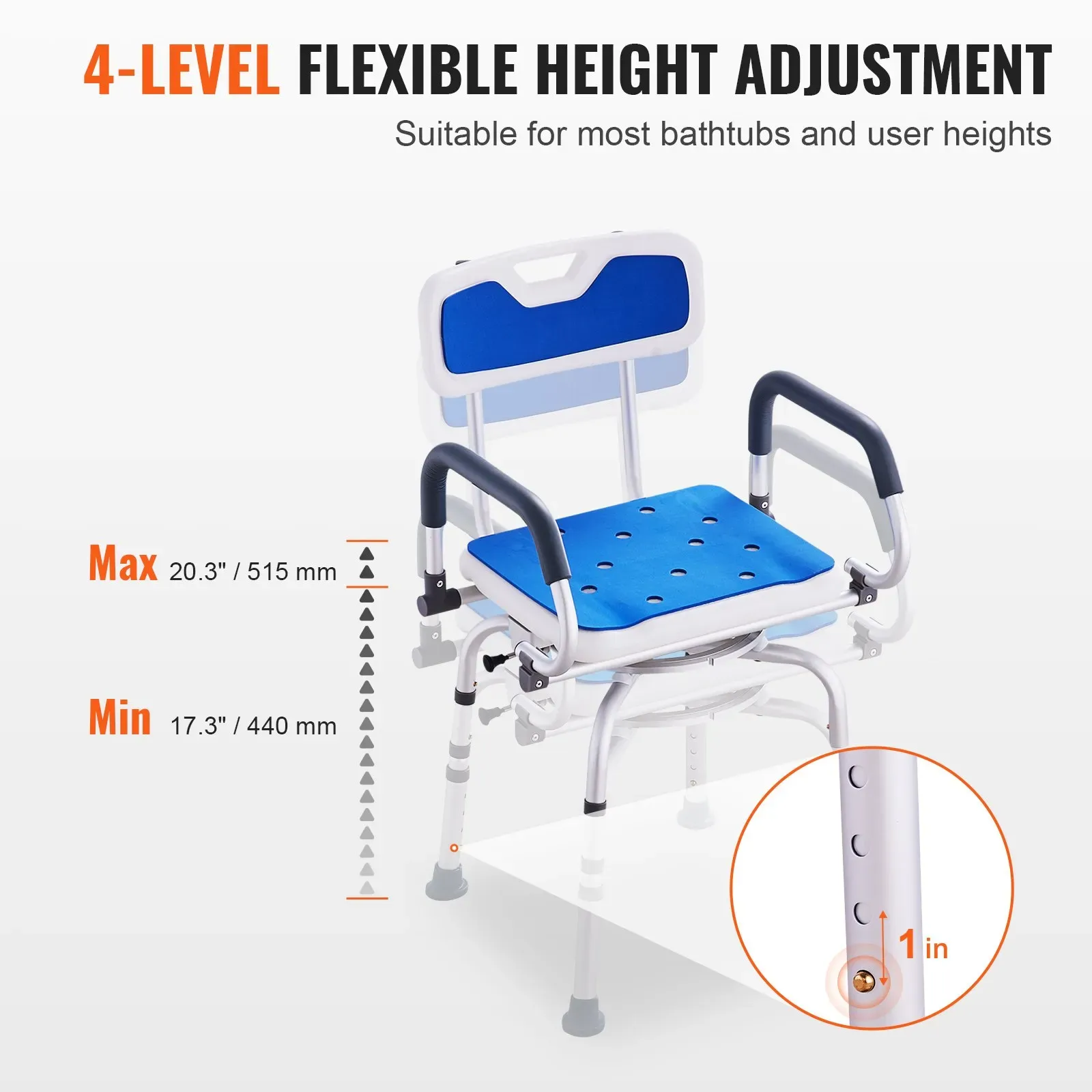 VEVOR 360 Degree Swivel Shower Chair with Armrests and Backrest - photo 2