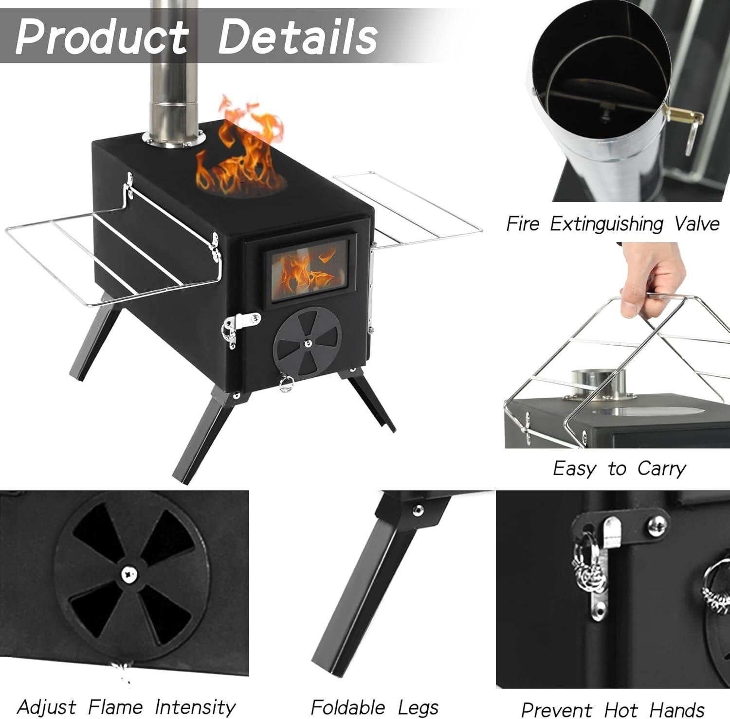 Portable Wood Burning Tent Stove with Chimney Pipe - photo 5
