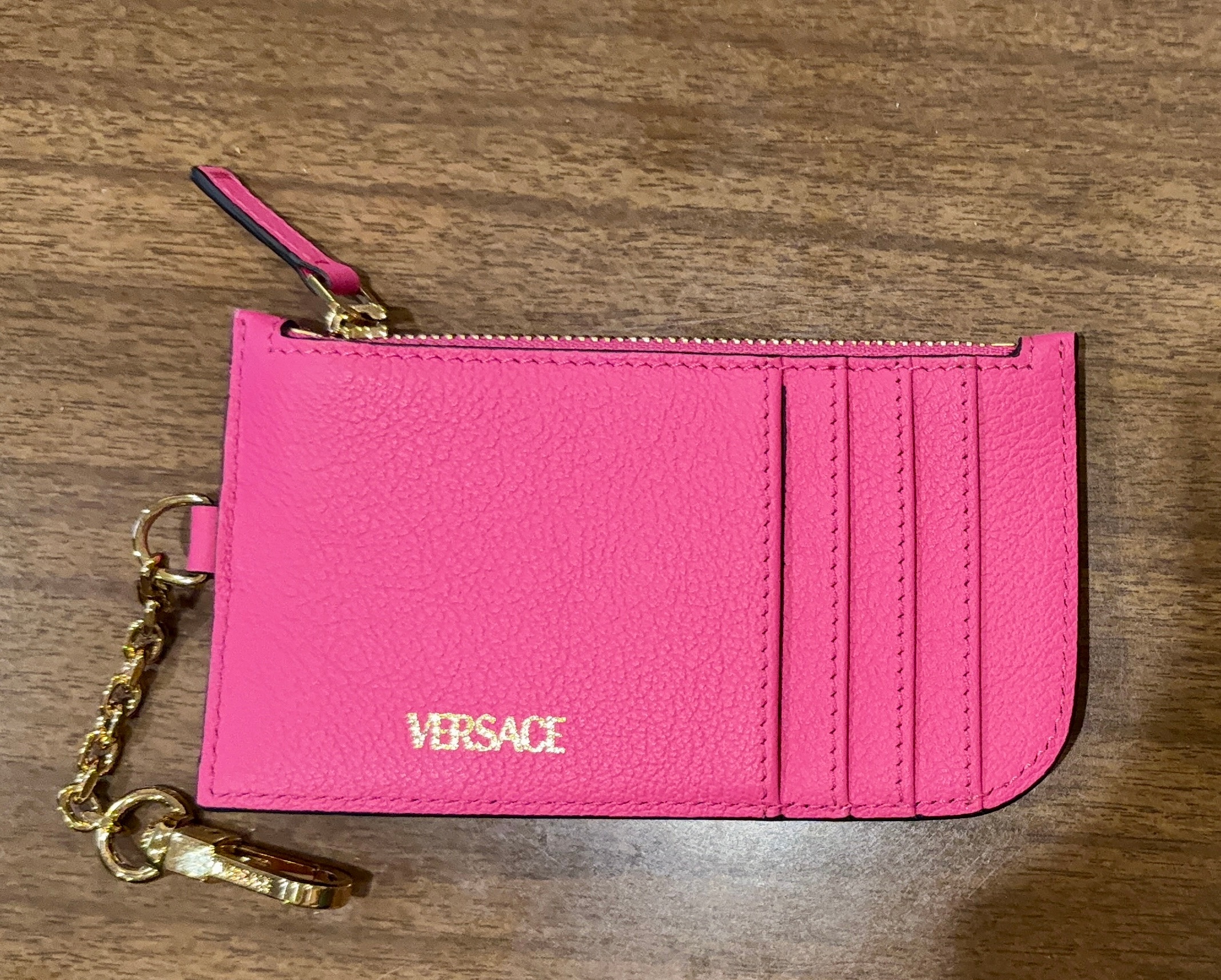 Versace Fuxia Textured Calf Leather Card Case w/ Keychain - photo 2