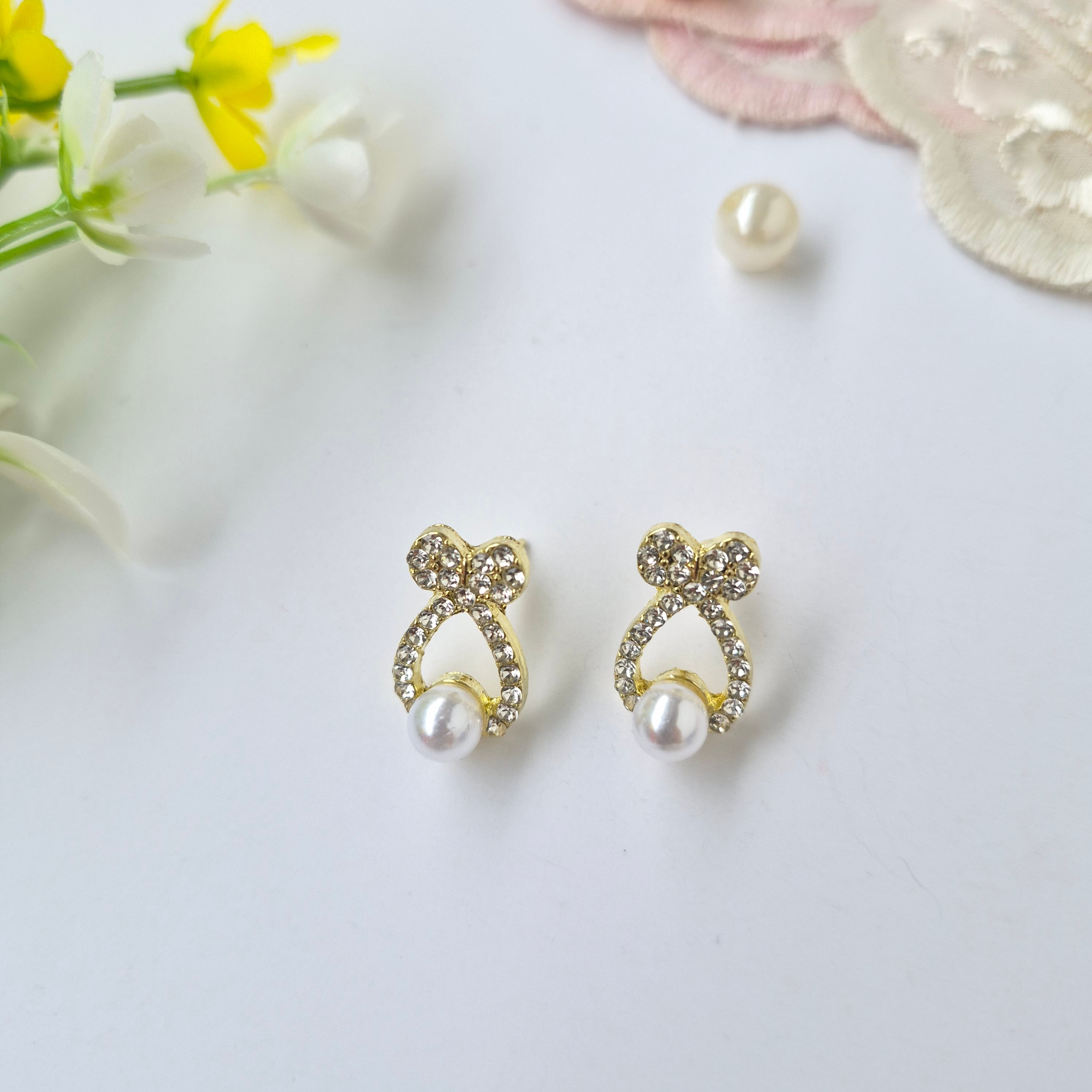 ✨ Gold Bowknot Pearl Studs by Rabloo Accessories ✨