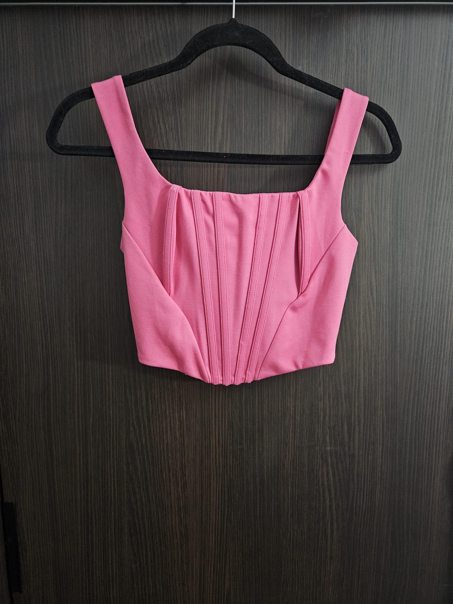 Bubblegum Pink Faux Corset Bustier Crop Top