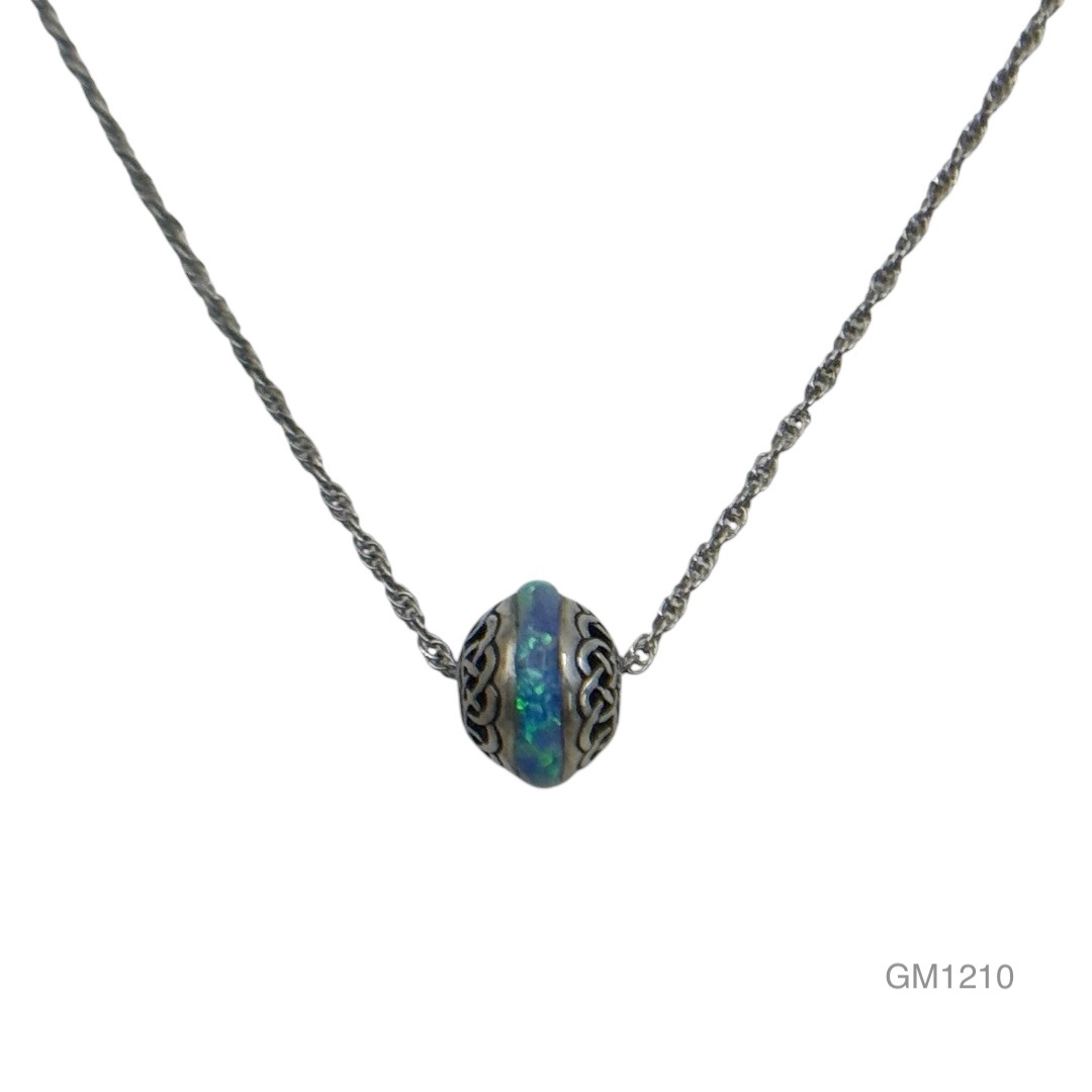 sterling silver Celtic opal bead necklace - GM1210