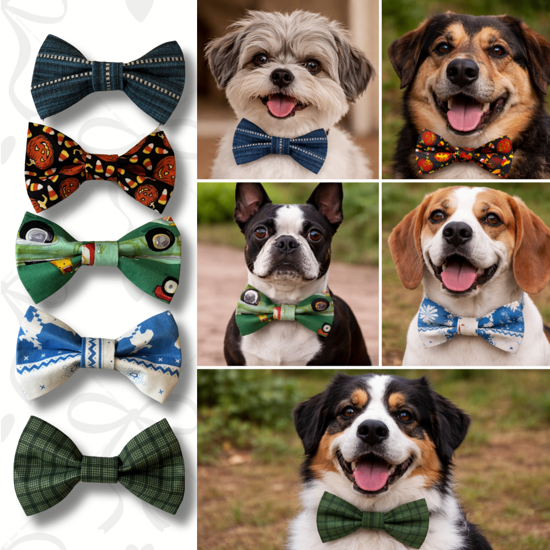 Set of 5 Handmade Dog Bow Ties – Assorted Patterns - photo 2