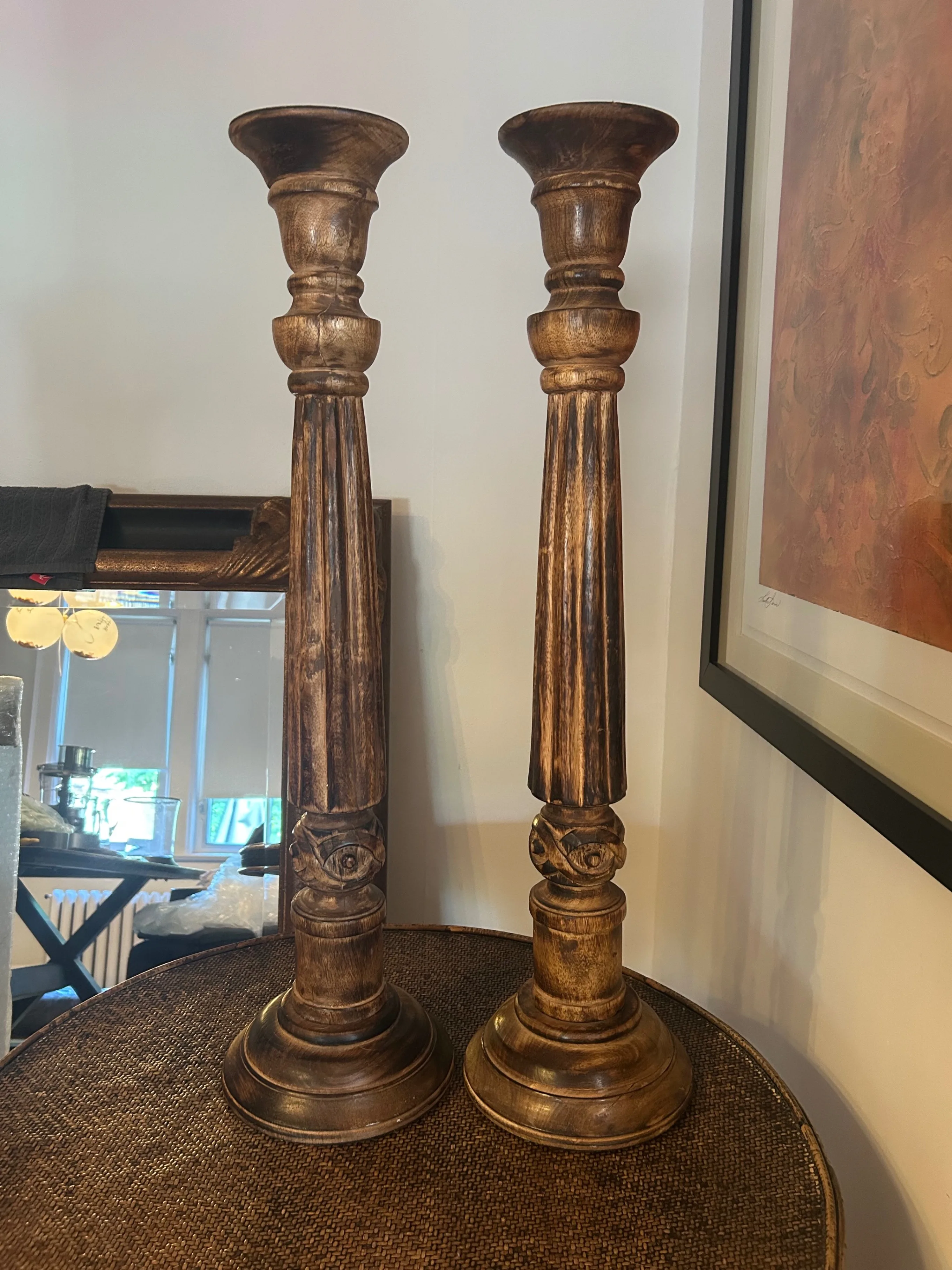 Brown Wooden Candle Holders