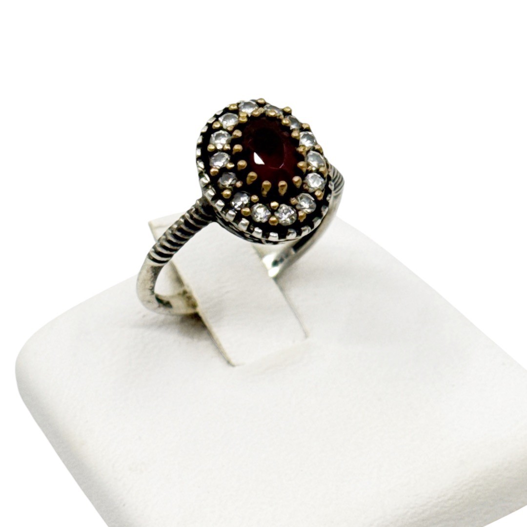 Turkish sterling silver glass ruby & cubic zirconia ring - GM314 - photo 4