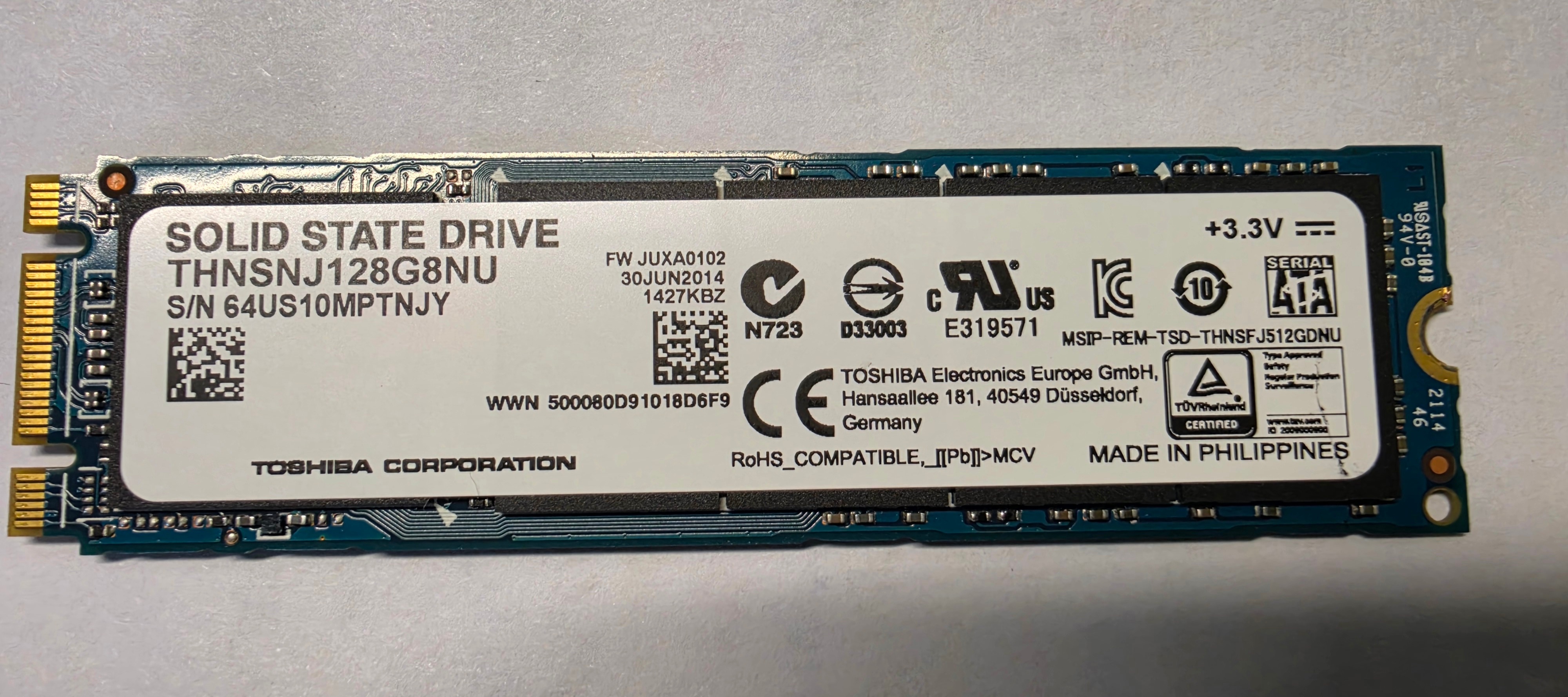 Toshiba 128GB M.2 SATA SSD (2280) | Tested Working
