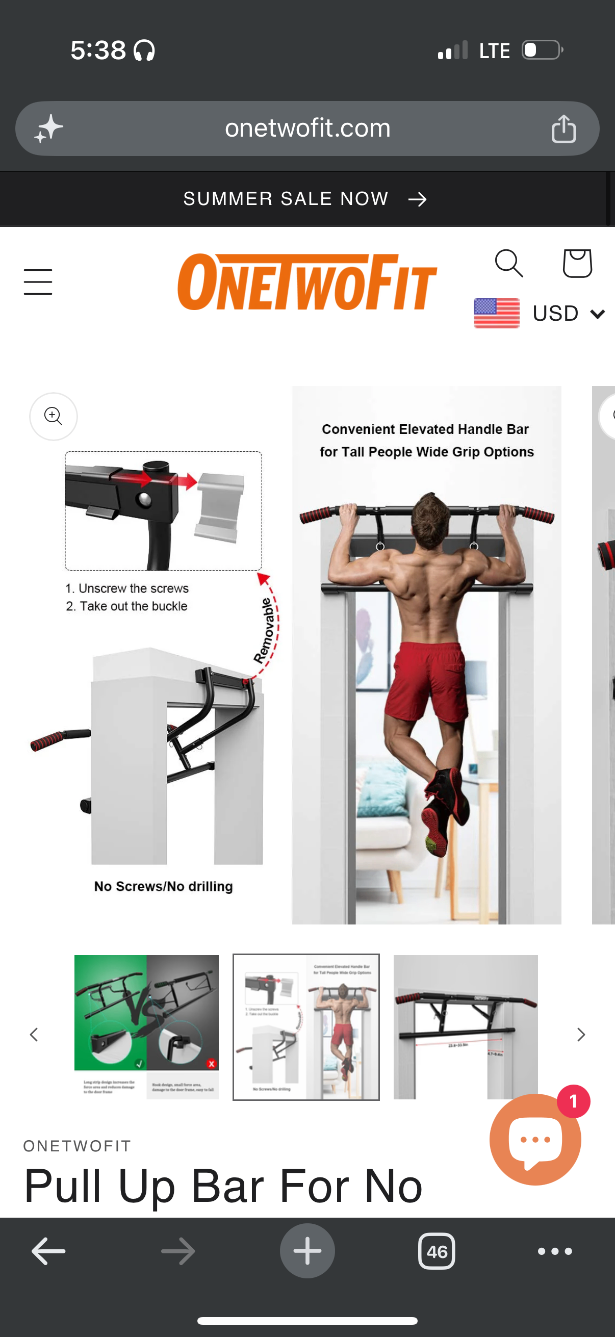[Brand New] ONETWOFIT Doorway Pull-Up Bar