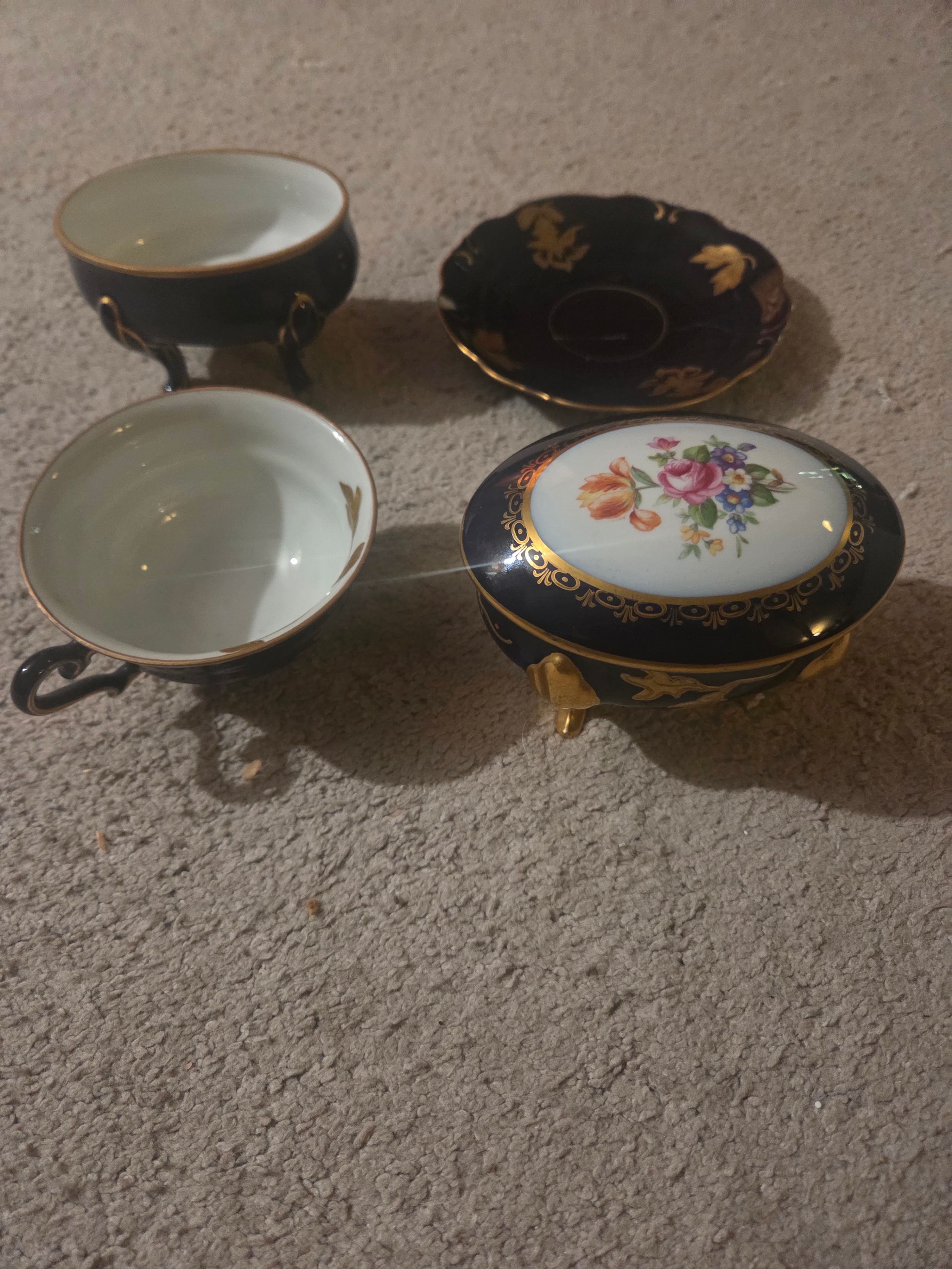 Vintage German Echt Kobalt Porcelain Vanity Set, Reutter Cobalt